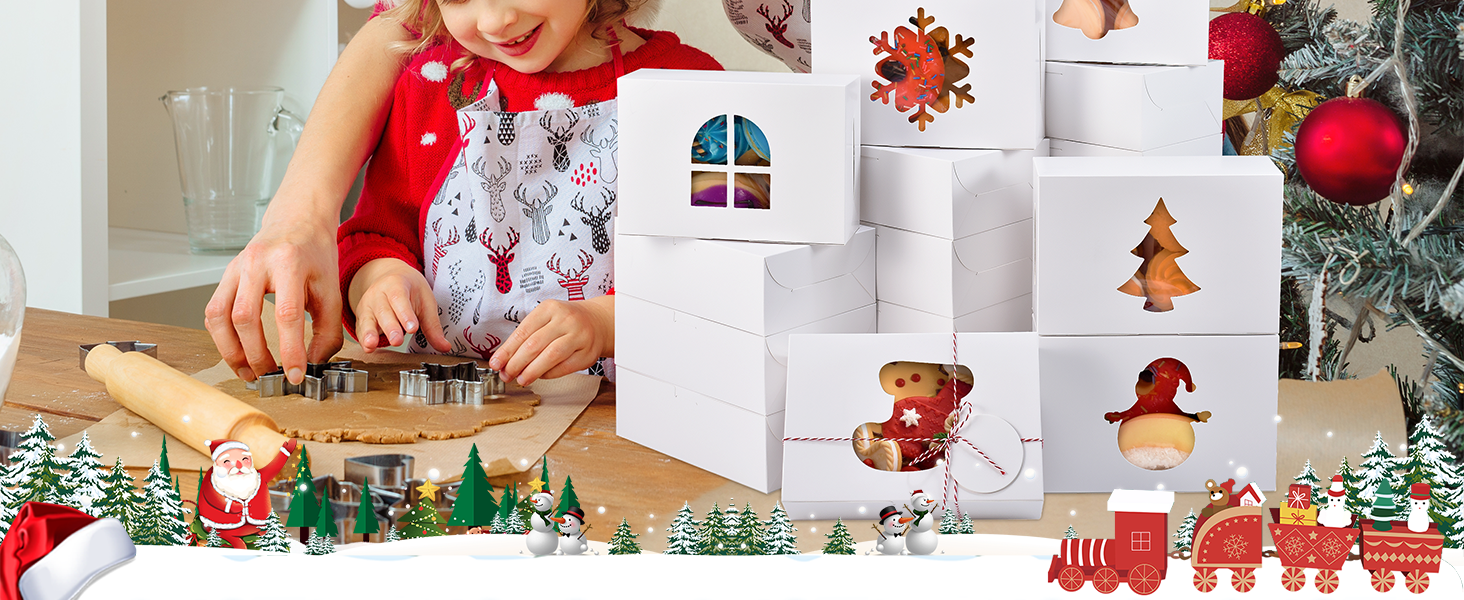 Wholesale 12 Pack Christmas Cookie Boxes with Window 9x6x3 Inch Brown Bakery Boxes White Cake Pastry Containers for Holiday Gifts Cakes Muffins Donuts Chocolates Strawberries Factory