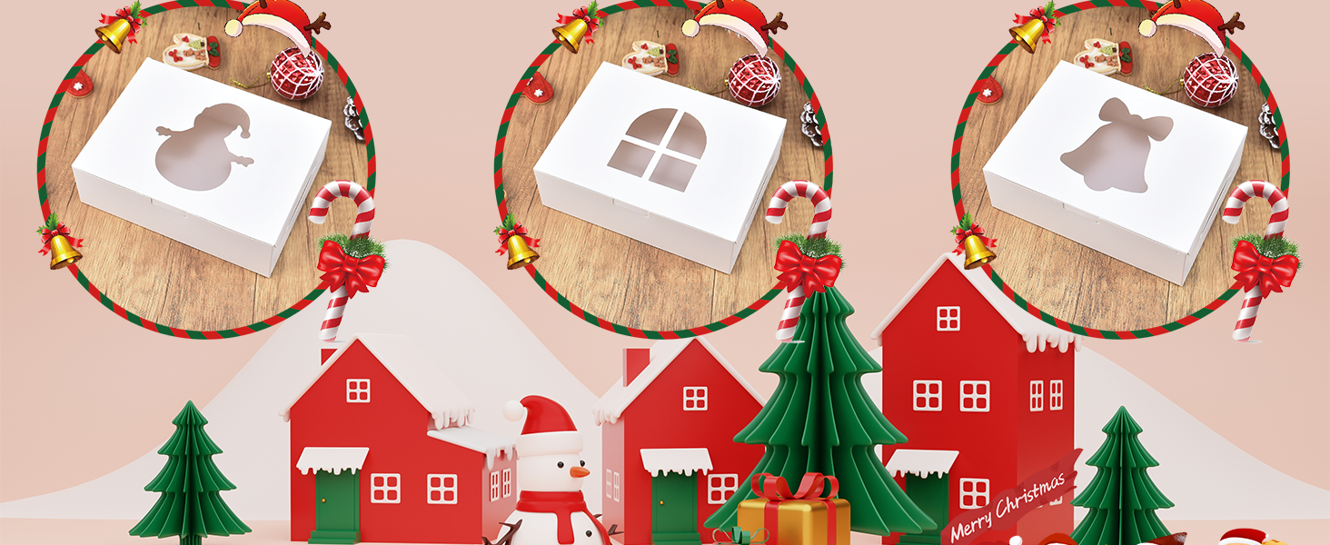 Wholesale 12 Pack Christmas Cookie Boxes with Window 9x6x3 Inch Brown Bakery Boxes White Cake Pastry Containers for Holiday Gifts Cakes Muffins Donuts Chocolates Strawberries Factory
