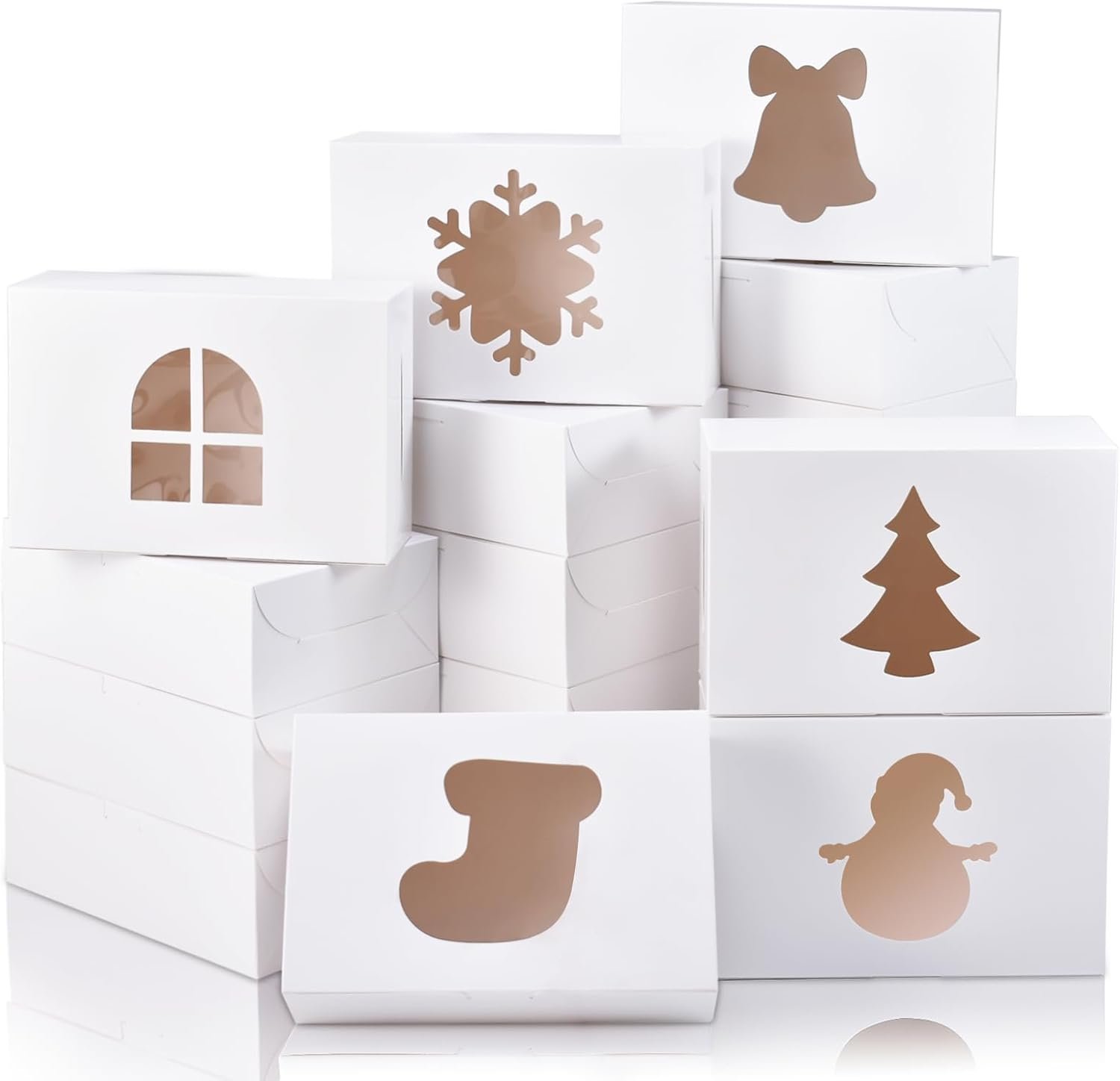 COTOPHER 12Pcs Christmas Cookie Boxes with Window, 9x6x3 inch Brown Bakery Boxes for Gift Giving, White Cake Boxes Holiday Pastries Boxes for Cakes Muffins Donuts Chocolate Strawberries