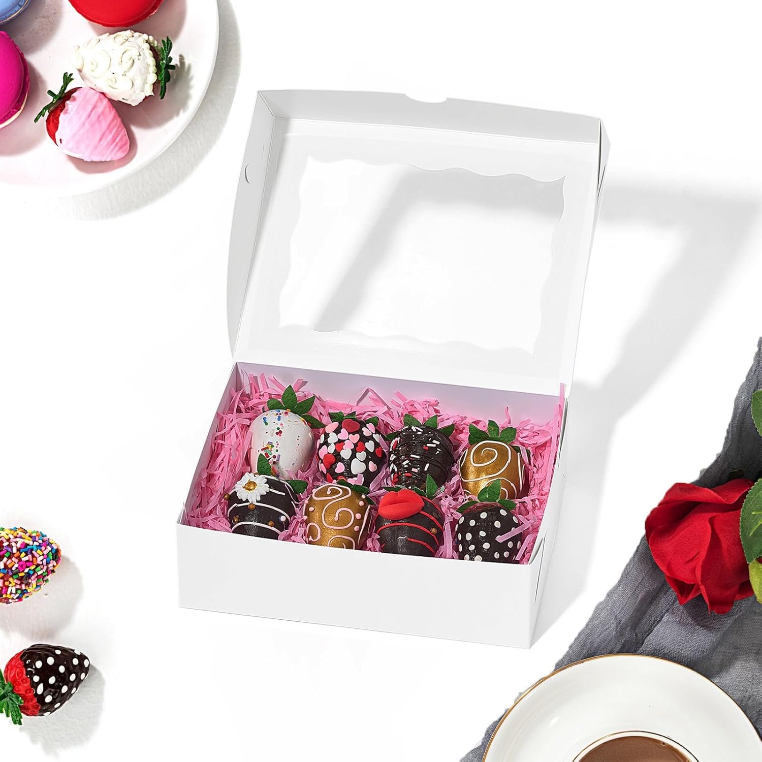 Wholesale 8 Pack 8x6x2.5 Inch White Bakery Boxes with Window for Strawberries Macarons Donuts Truffles Cookies Pastries Desserts Holidays Celebrations Factory