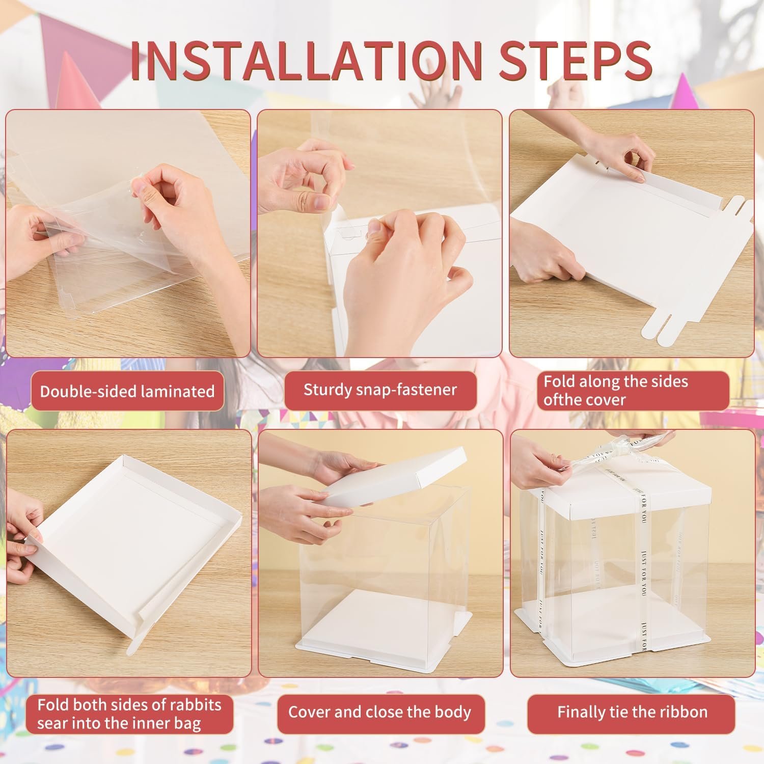 Wholesale 6-Pack 10x10x9in Clear PET Multi-Layer Cake Boxes White Lid Ribbon Pre-Folded for 8in Cakes Cookies Display Tall Carrier Factory Wholesale 6-Pack 10x10x9in Clear PET Multi-Layer Cake Boxes White Lid Ribbon Pre-Folded for 8in Cakes Cookies Display Tall Carrier Factory