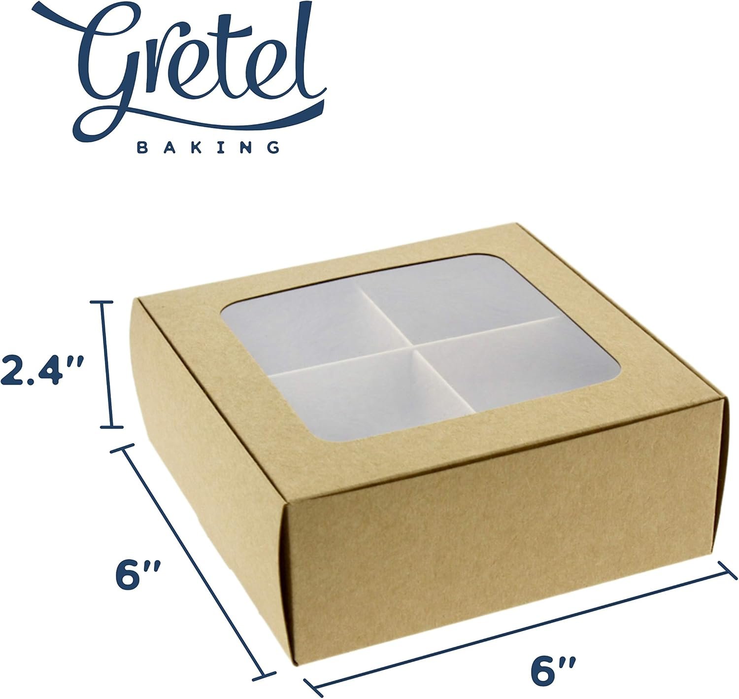 Wholesale 24pcs Kraft Treat Boxes with Window Dividers 4 Medium Compartments 6x6x2.4in Cookie Pastry Baked Goods Valentine Boxes Factory