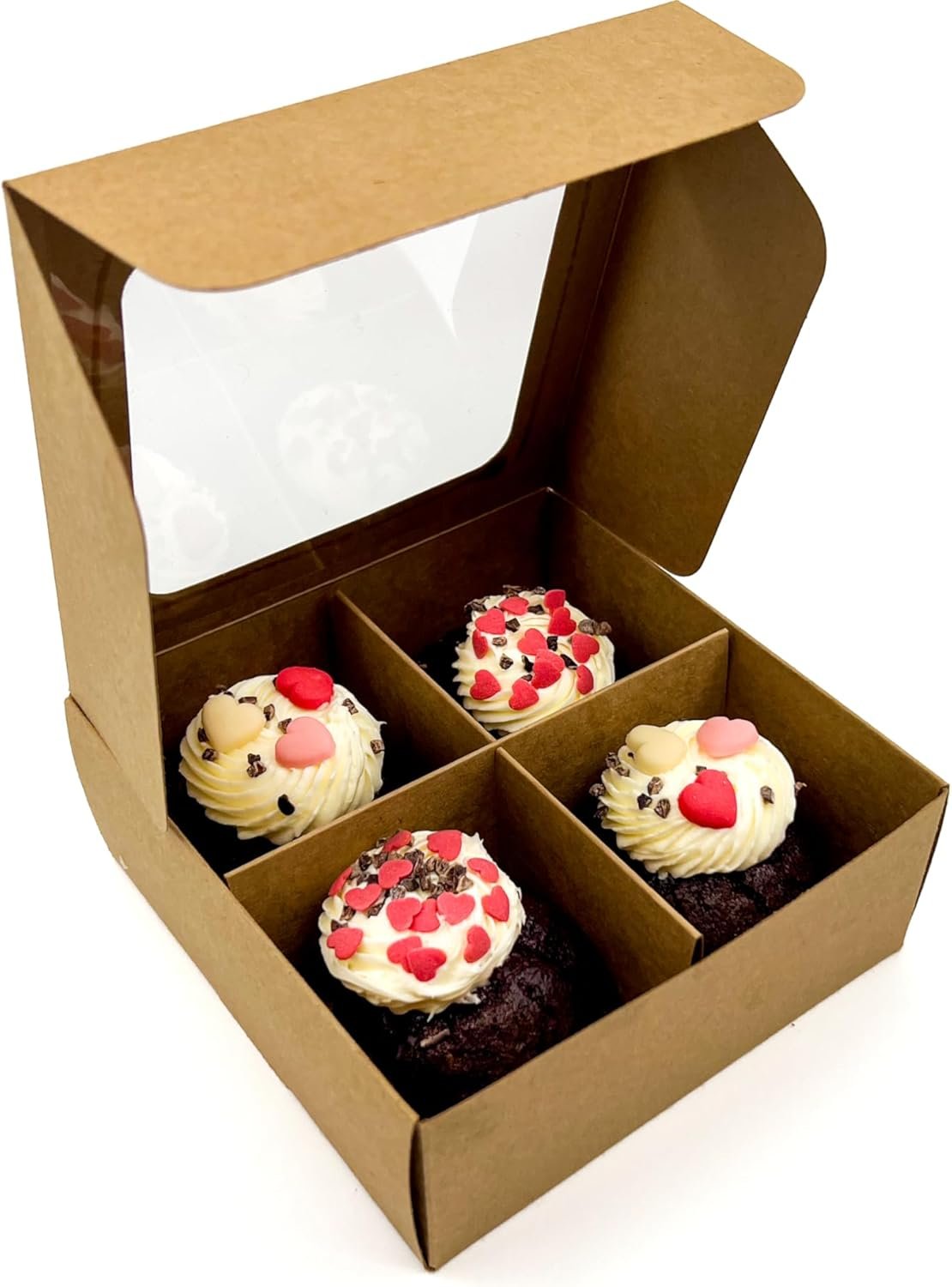 Wholesale 24pcs Kraft Treat Boxes with Window Dividers 4 Medium Compartments 6x6x2.4in Cookie Pastry Baked Goods Valentine Boxes Factory