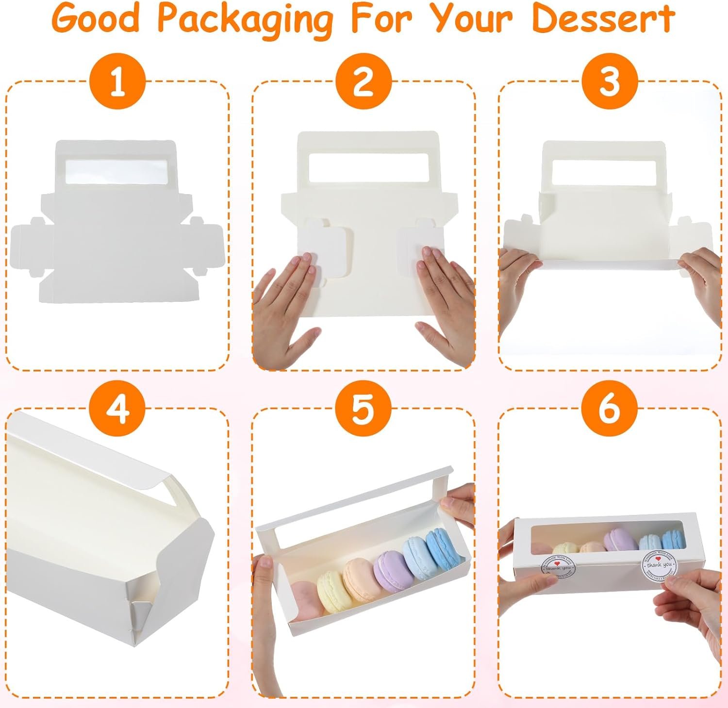 Wholesale 100pcs Clear Window Macaron Boxes 200 Stickers Long Rectangle White Bakery Packaging Cookies Donuts Pastries Chocolate Strawberries Factory