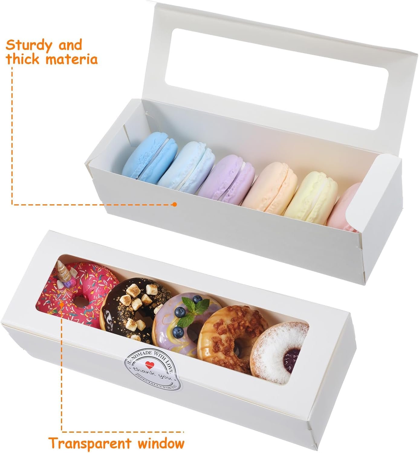 Wholesale 100pcs Clear Window Macaron Boxes 200 Stickers Long Rectangle White Bakery Packaging Cookies Donuts Pastries Chocolate Strawberries Factory