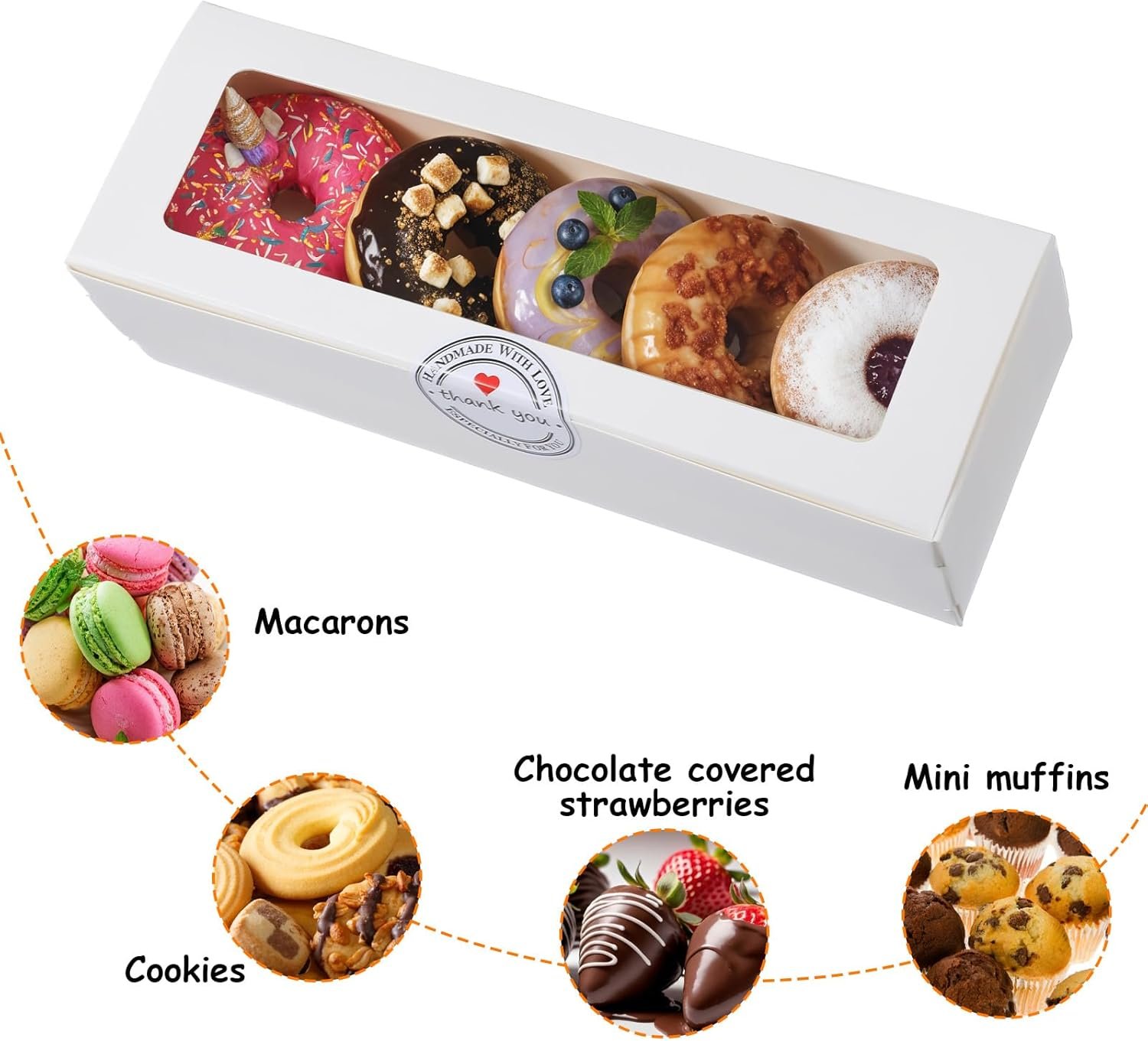 Wholesale 100pcs Clear Window Macaron Boxes 200 Stickers Long Rectangle White Bakery Packaging Cookies Donuts Pastries Chocolate Strawberries Factory