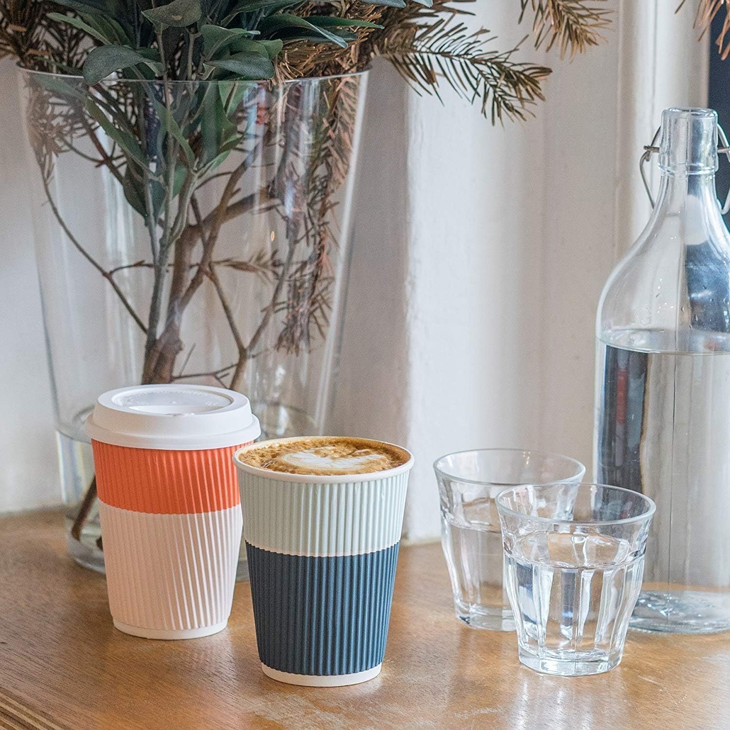 Wholesale 12 oz Disposable Coffee Cups with Lids 80 Pack To-Go Leakproof Ripple Insulated for Hot Cold Drinks Factory