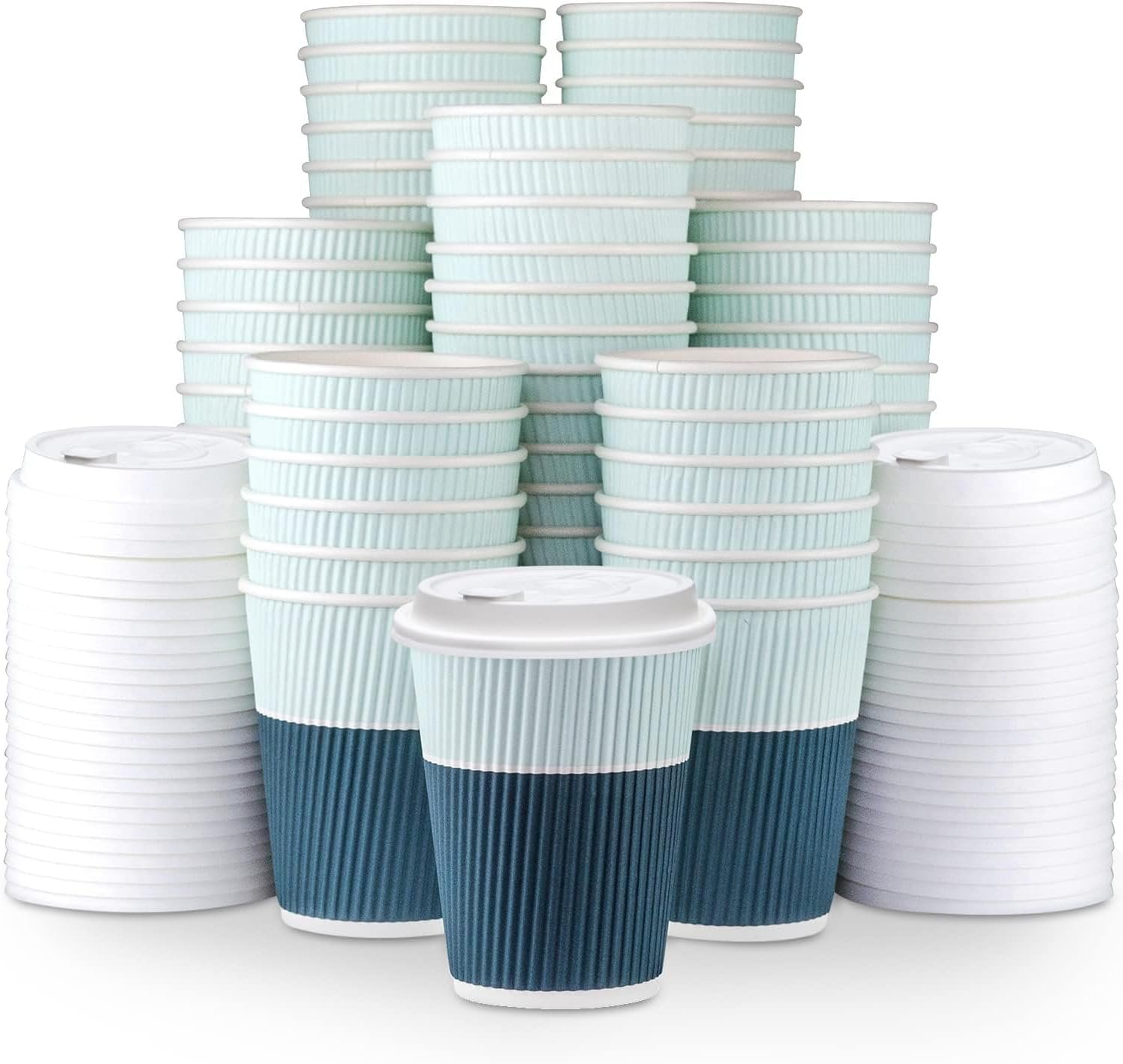 Wholesale 12 oz Disposable Coffee Cups with Lids 80 Pack To-Go Leakproof Ripple Insulated for Hot Cold Drinks Factory