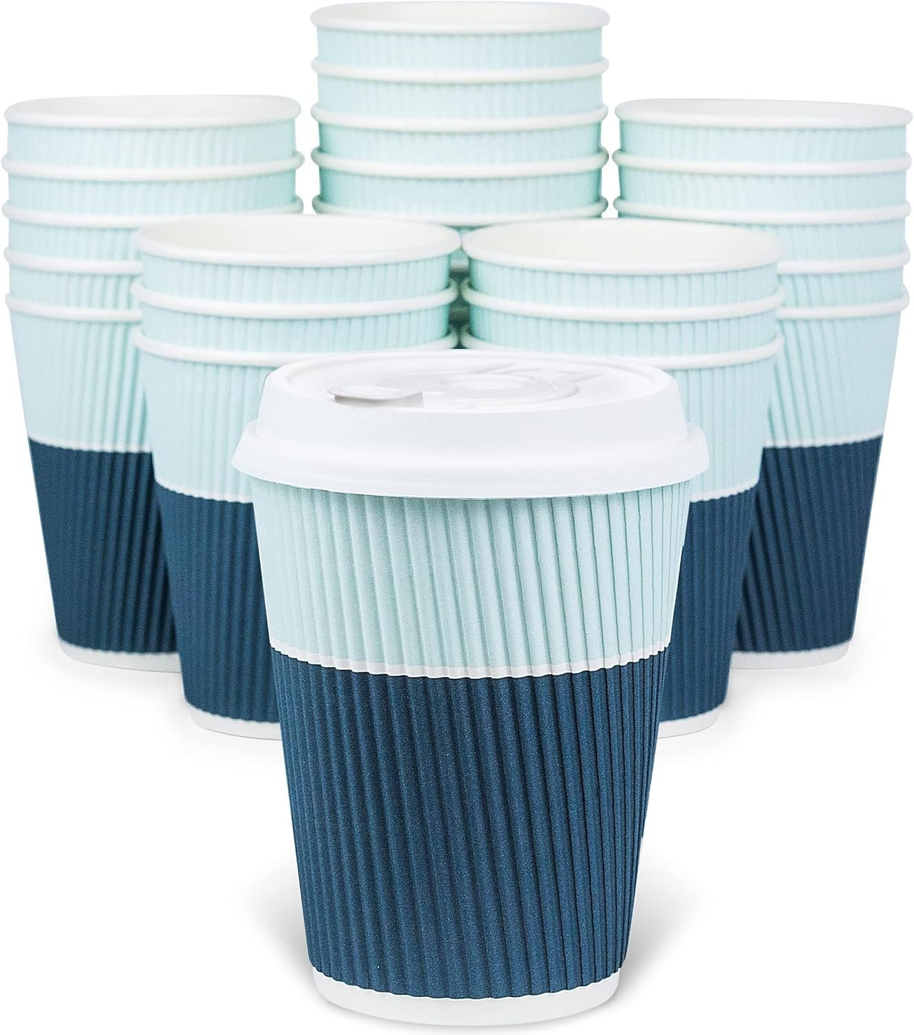 Glowcoast Disposable Coffee Cups With Lids - 12 oz To Go Coffee Cups (80 Set) With Sturdy Lids Prevent Leaks! Paper Hot Cup Holds Shape With Hot, Cold Drinks. Ripple Cups Protect Fingers from Heat!