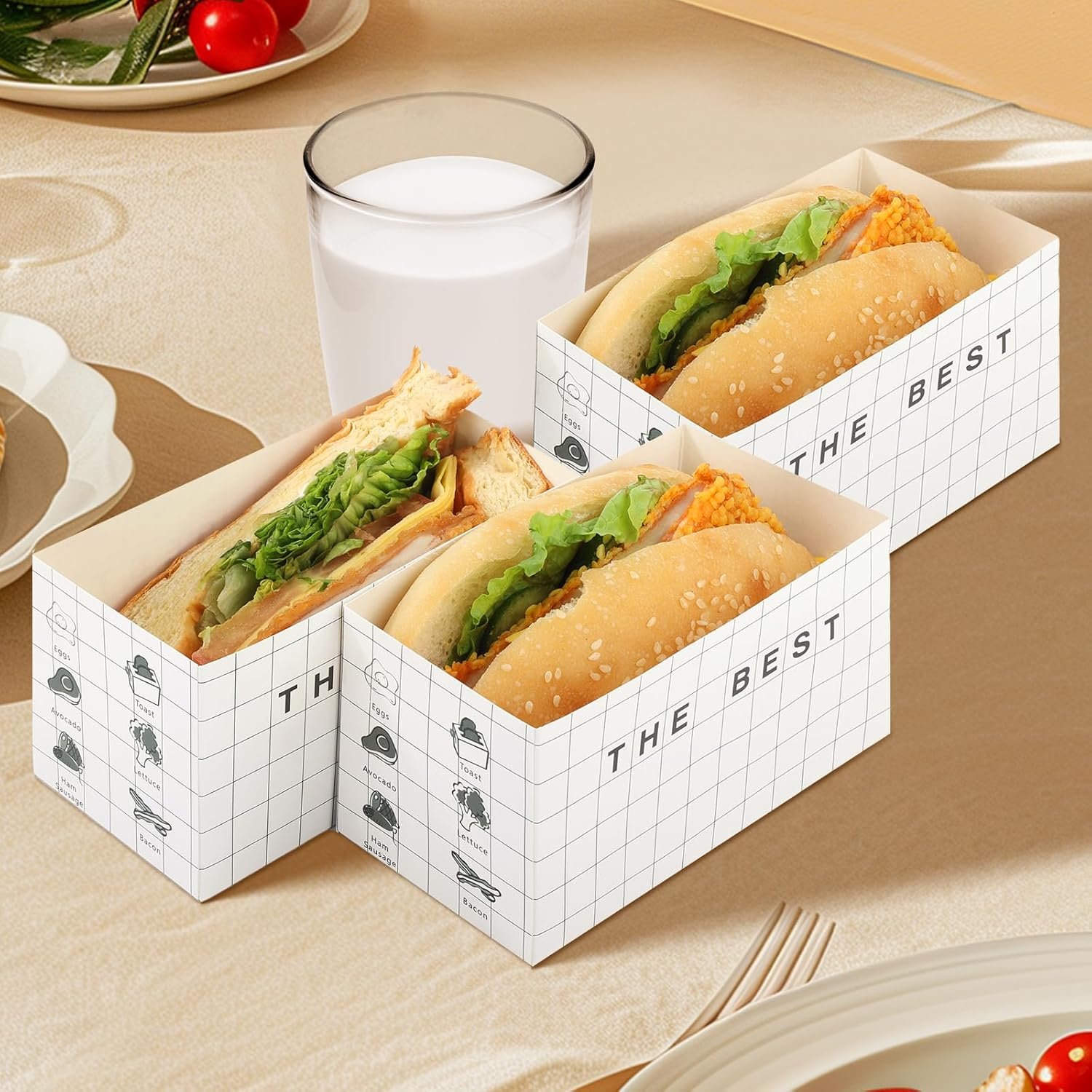 Wholesale 100 Pack Paper Sandwich Takeout Boxes Food Containers for Burgers Toast Donuts Factory