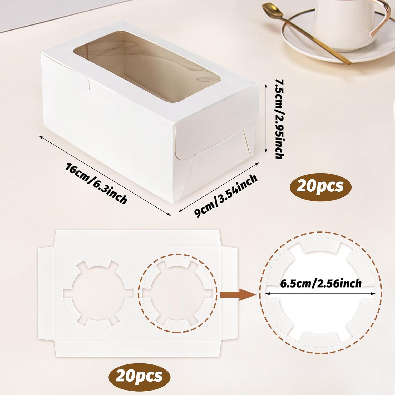Wholesale 20-Pack White Paper 2-Cavity Cupcake Boxes Clear Window Cookie Gift Treat Holders Bakery Containers Birthday Party Supplies Factory