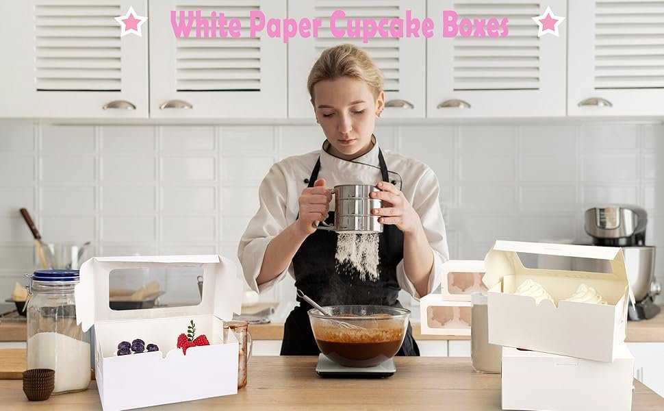 Wholesale 20-Pack White Paper 2-Cavity Cupcake Boxes Clear Window Cookie Gift Treat Holders Bakery Containers Birthday Party Supplies Factory