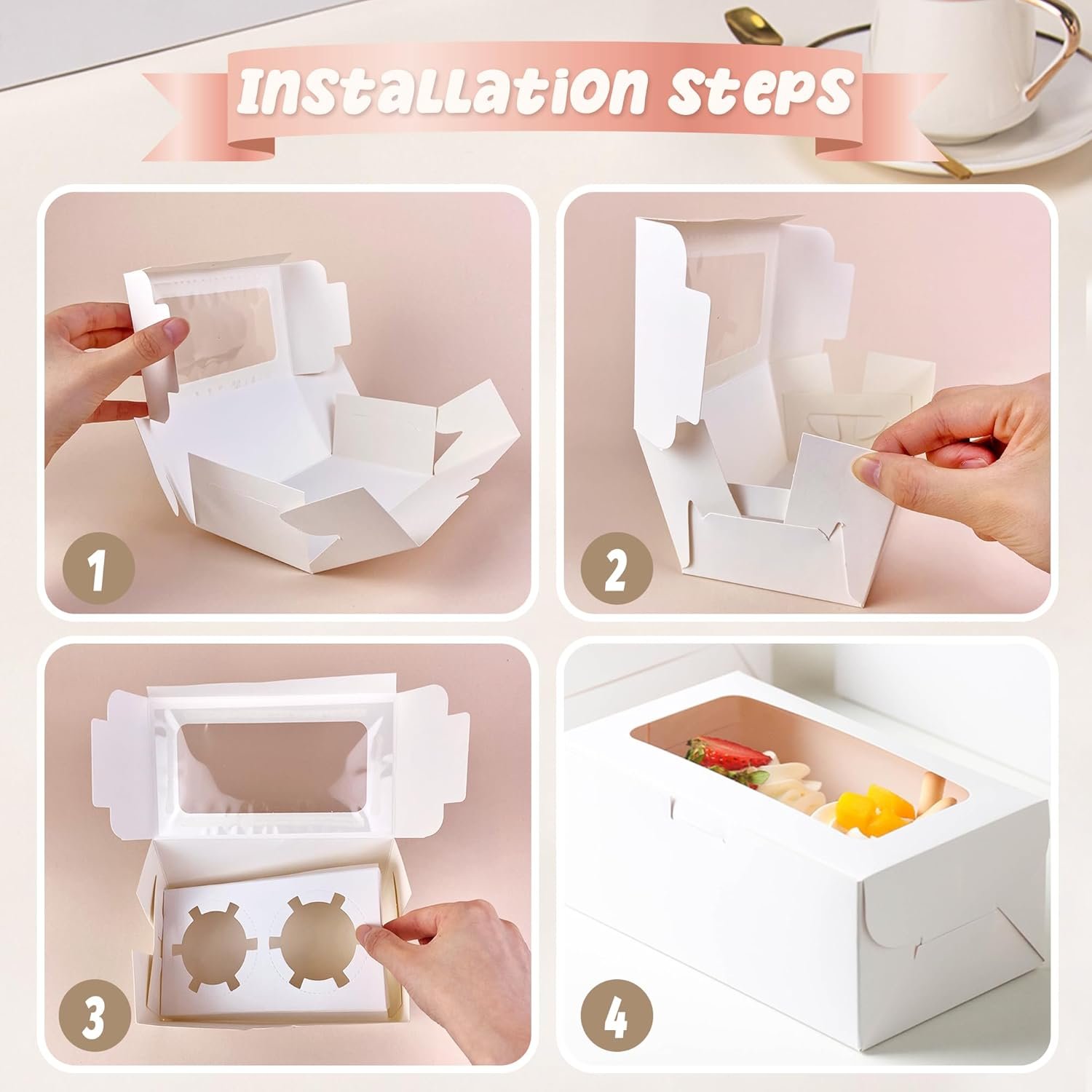 Wholesale 20-Pack White Paper 2-Cavity Cupcake Boxes Clear Window Cookie Gift Treat Holders Bakery Containers Birthday Party Supplies Factory