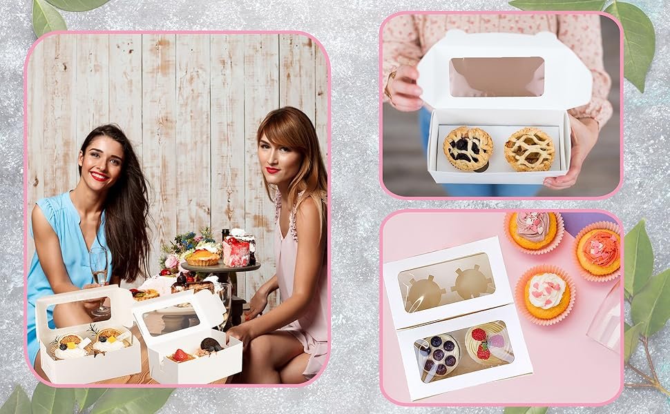 Wholesale 20-Pack White Paper 2-Cavity Cupcake Boxes Clear Window Cookie Gift Treat Holders Bakery Containers Birthday Party Supplies Factory