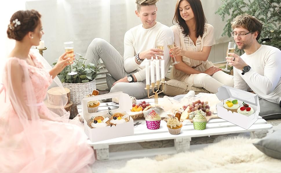 Wholesale 20-Pack White Paper 2-Cavity Cupcake Boxes Clear Window Cookie Gift Treat Holders Bakery Containers Birthday Party Supplies Factory