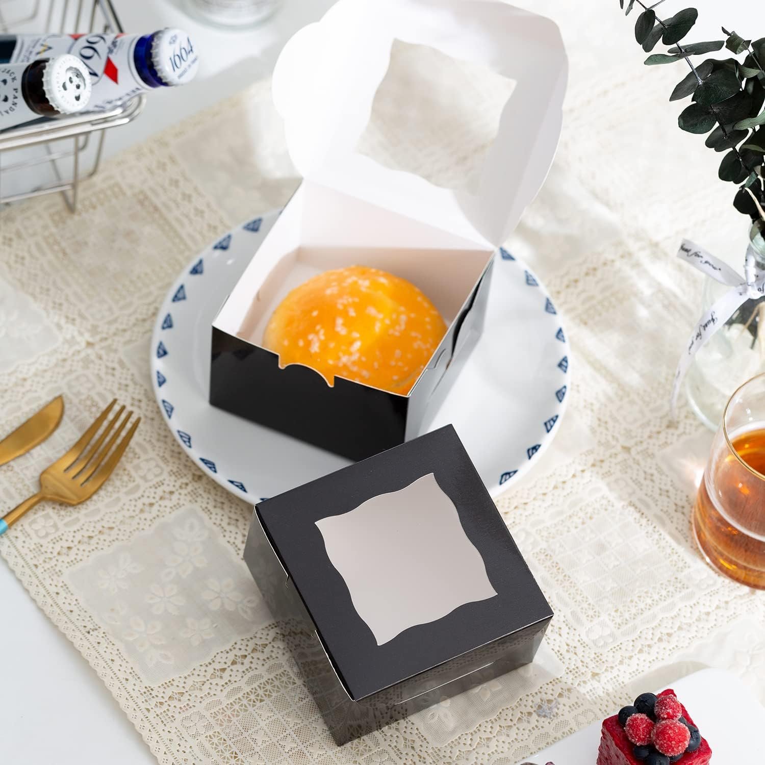 Wholesale 100 Pack 4x4x2.5 Inch Black Paper Bakery Boxes with Window for Cookies Pastries Cupcakes Desserts Donuts Candy Treats Factory Wholesale 100 Pack 4x4x2.5 Inch Black Paper Bakery Boxes with Window for Cookies Pastries Cupcakes Desserts Donuts Candy Treats Factory