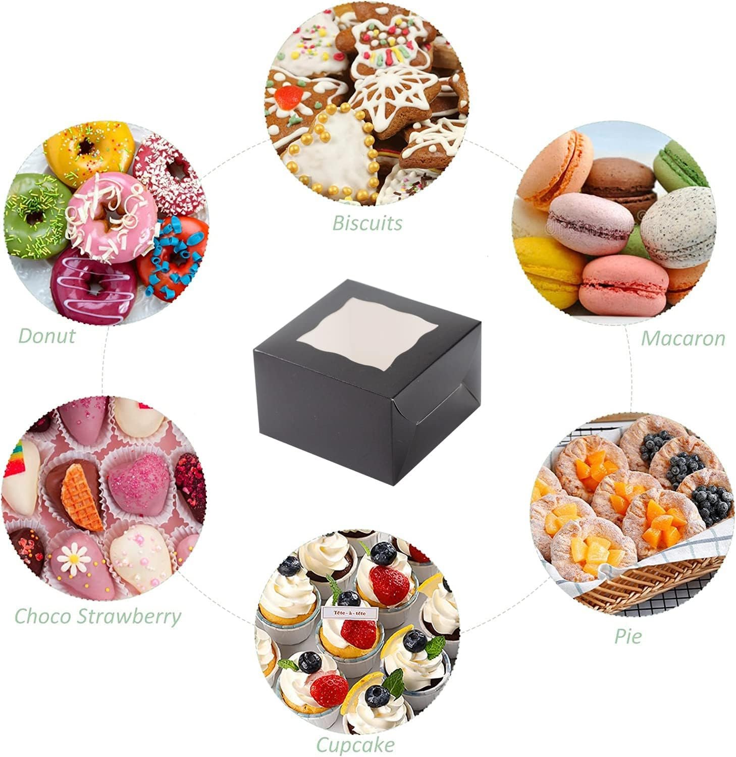 Wholesale 100 Pack 4x4x2.5 Inch Black Paper Bakery Boxes with Window for Cookies Pastries Cupcakes Desserts Donuts Candy Treats Factory Wholesale 100 Pack 4x4x2.5 Inch Black Paper Bakery Boxes with Window for Cookies Pastries Cupcakes Desserts Donuts Candy Treats Factory