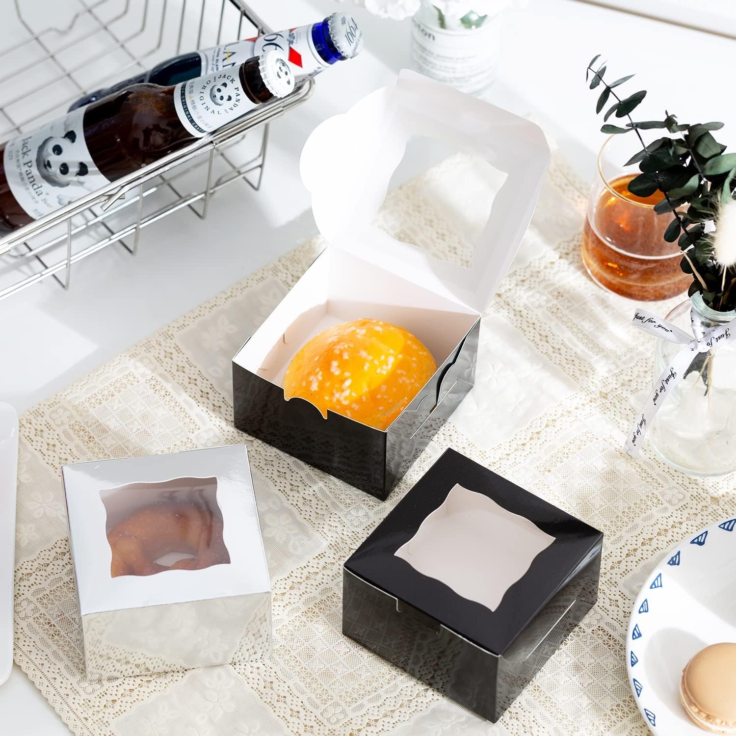 Wholesale 100 Pack 4x4x2.5 Inch Black Paper Bakery Boxes with Window for Cookies Pastries Cupcakes Desserts Donuts Candy Treats Factory Wholesale 100 Pack 4x4x2.5 Inch Black Paper Bakery Boxes with Window for Cookies Pastries Cupcakes Desserts Donuts Candy Treats Factory