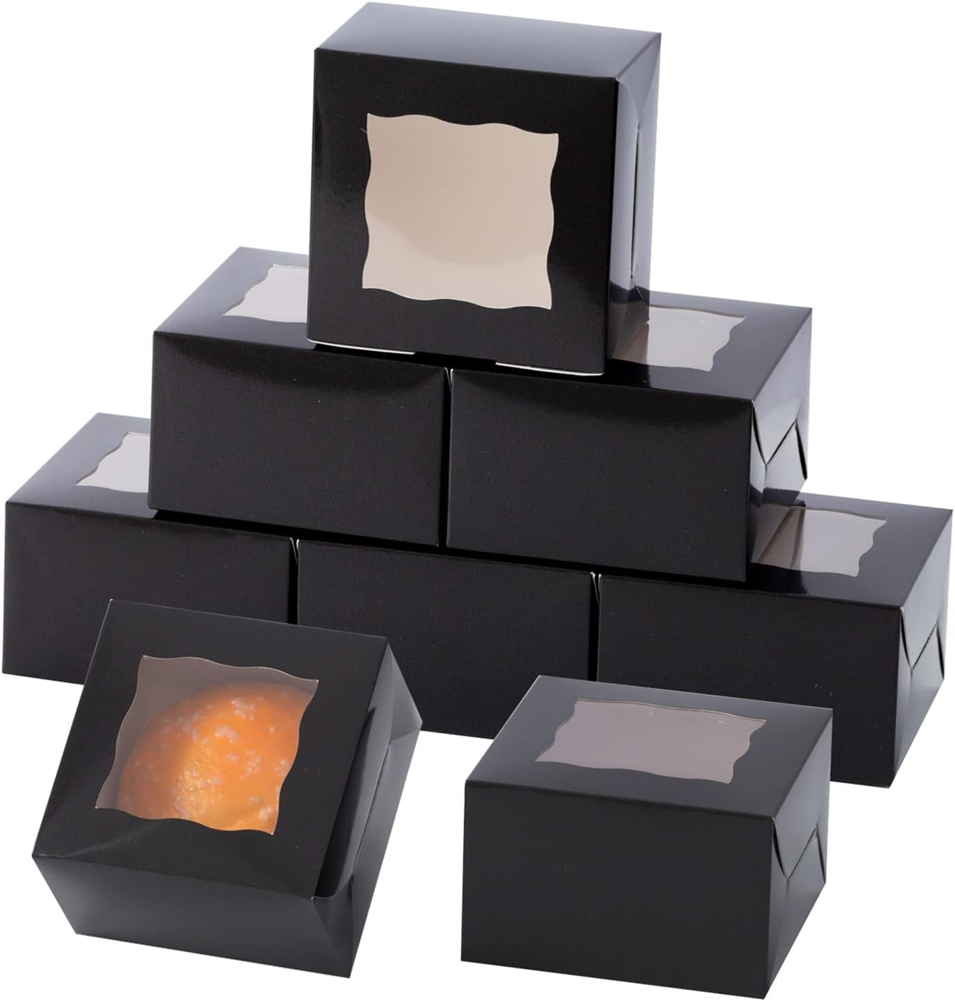 Bekoetoz 100Pcs Paper Cookie Boxes With Window Small Bakery Boxes 4x4x2.5 Inches Mini Cake Boxes For Pastries,Cupcakes,Desserts,Donuts,Chocolate Strawberries,Candy,Treat Boxes(4 * 4 * 2.5,Black)