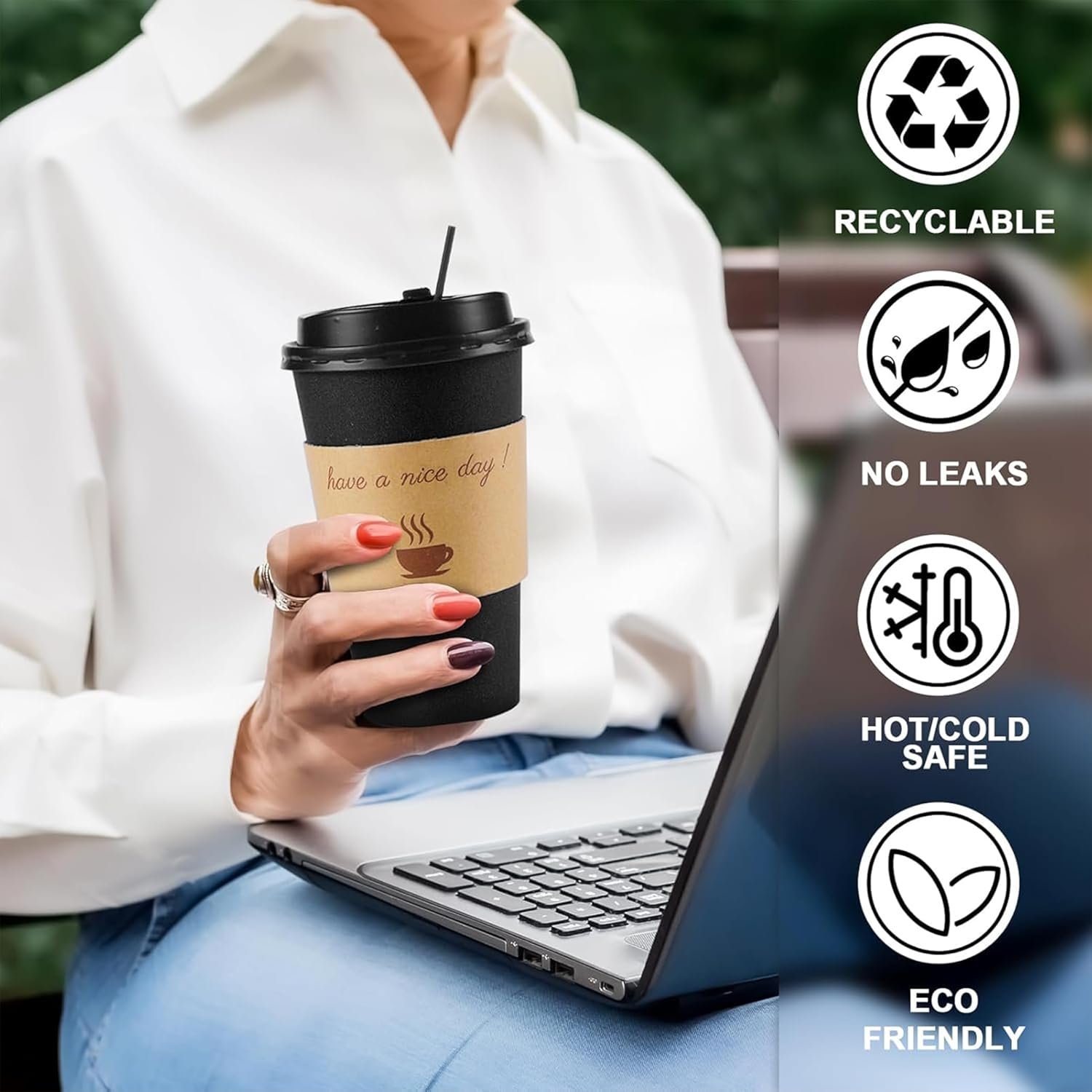 Wholesale 100 Pack 16oz Disposable Paper Coffee Cups with Lids Sleeves Stirrers for Hot Cold Drinks Black Factory