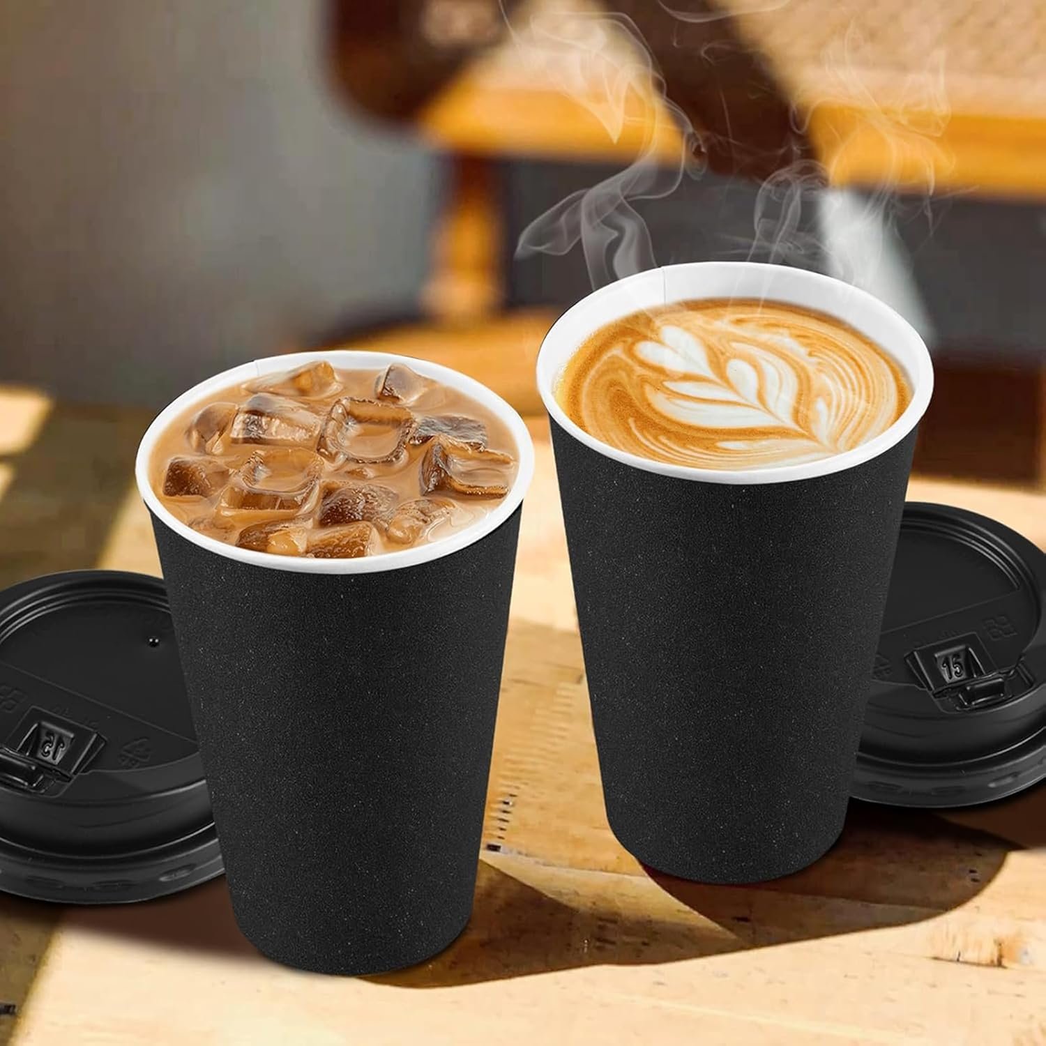 Wholesale 100 Pack 16oz Disposable Paper Coffee Cups with Lids Sleeves Stirrers for Hot Cold Drinks Black Factory