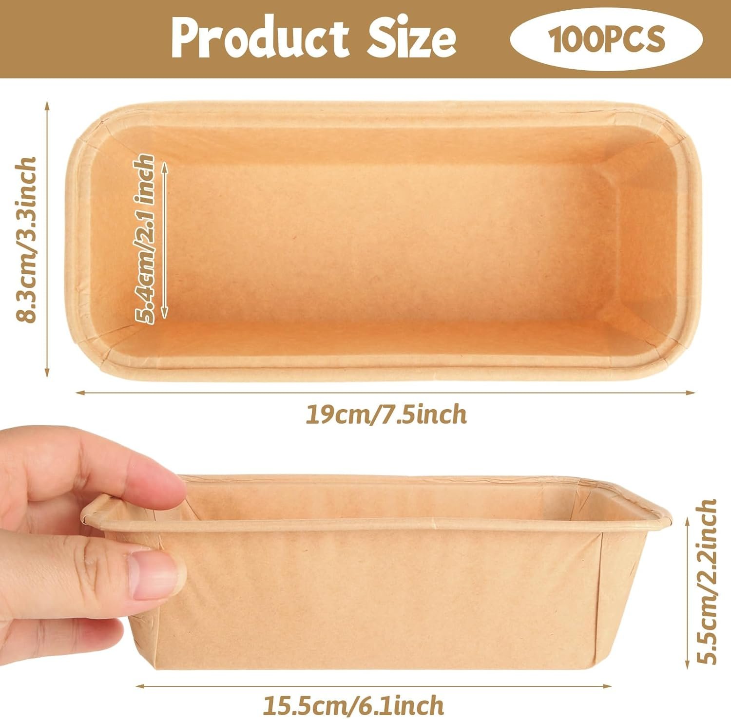 Wholesale 100 Pack 6.1x2.1x2 Inch Rectangle Kraft Paper Loaf Pans Disposable Baking Molds Microwave Freezer Safe Grease-Resistant Stackable for Bread Cakes Desserts Factory Wholesale 100 Pack 6.1x2.1x2 Inch Rectangle Kraft Paper Loaf Pans Disposable Baking Molds Microwave Freezer Safe Grease-Resistant Stackable for Bread Cakes Desserts Factory