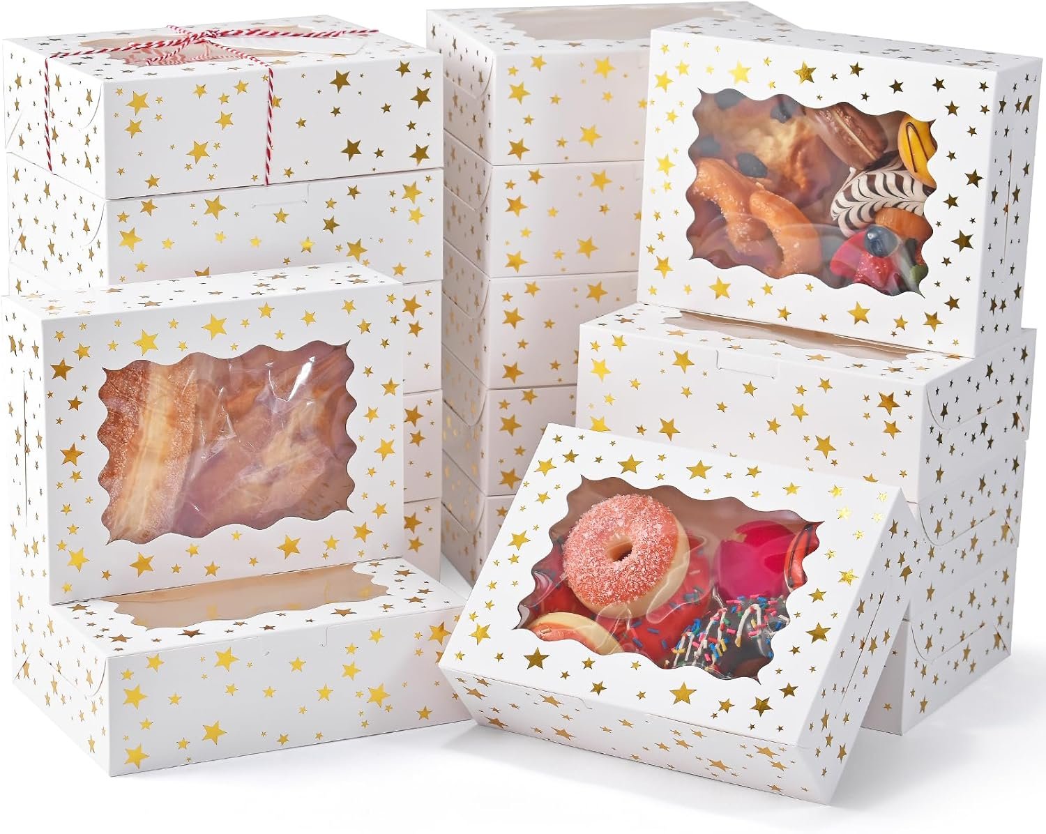 DOYIDE 12Pcs 8"x6"x2.5" Christmas Cookie Boxes with Window, White Bakery Boxes for Cookie, Treat Boxes Pastry Boxes for Gift Giving, Chocolate Covered Strawberries, Dessert, Donut, Cupcakes Muffins