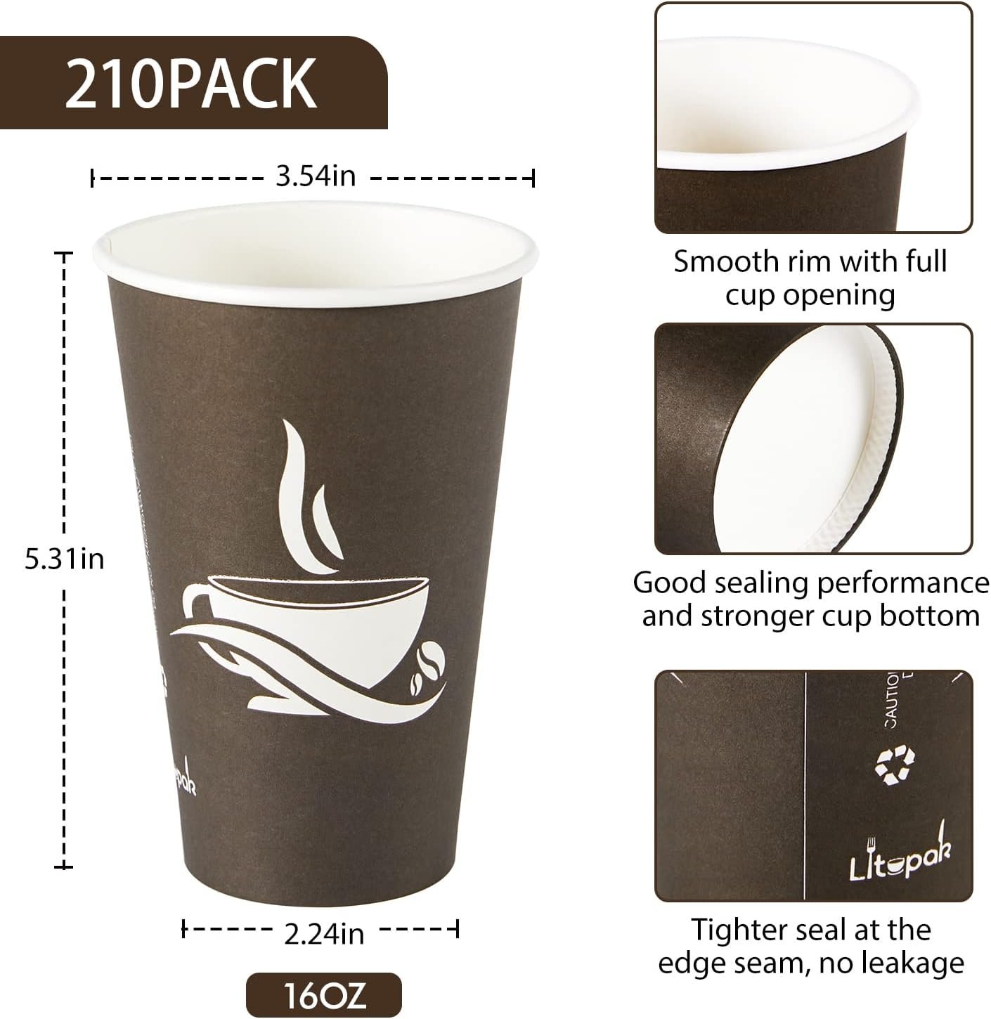Wholesale 210-Pack 16oz Brown Disposable Paper Hot Coffee Cups Party Picnic Travel Events Factory Wholesale 210-Pack 16oz Brown Disposable Paper Hot Coffee Cups Party Picnic Travel Events Factory
