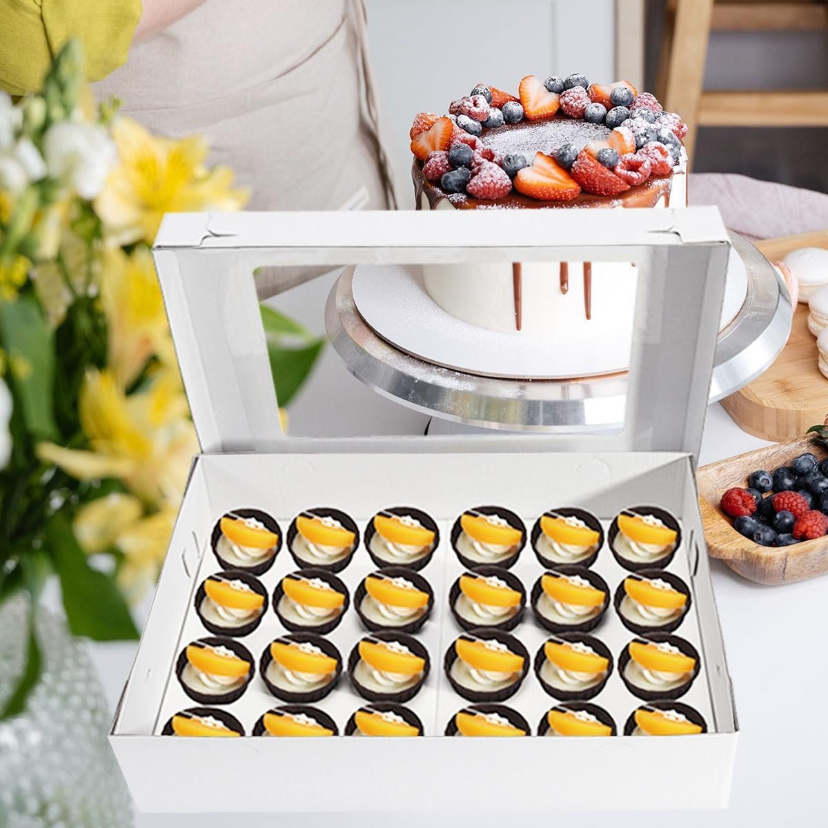 Wholesale 6-Pack Window Cupcake Boxes Holds 24 Standard Mini Cupcakes Adjustable Height Corrugated Bakery Boxes Cakes Cookies Donuts Muffins Pastries 17.7x11.8x4 Inch Factory