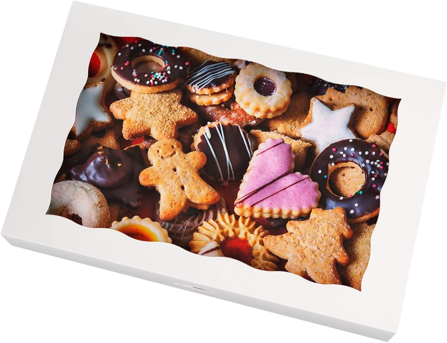 SOROO 8-Pack White Bakery Box12x8x2.5inch,Large Pastry Cookie Box for Donuts,Muffins with Window Lid - Auto-Pop up Paper Box Doughnut Chocolate Strawberries Treat Boxes,Pack of 8