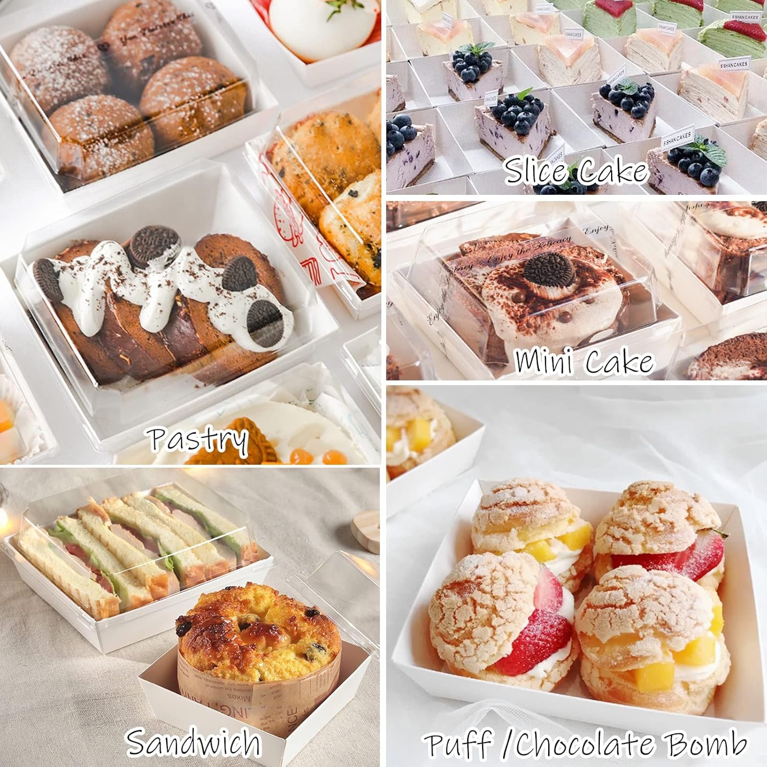 Wholesale 5 Inch Small Charcuterie Boxes with Clear Lids Disposable Paper Food Containers Bakery Dessert for Sandwiches Cookies Pastries Cake Slices White 50ct Factory