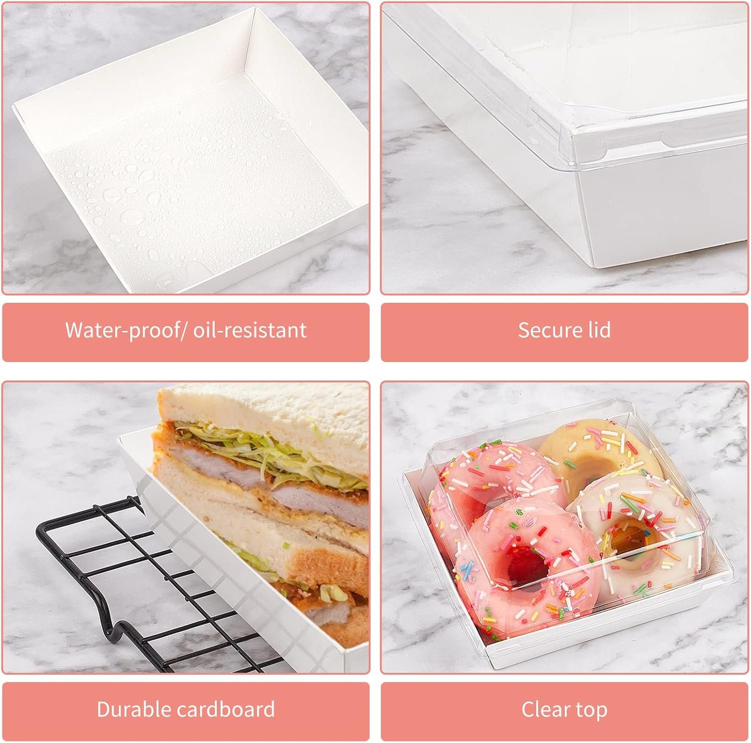 Wholesale 5 Inch Small Charcuterie Boxes with Clear Lids Disposable Paper Food Containers Bakery Dessert for Sandwiches Cookies Pastries Cake Slices White 50ct Factory