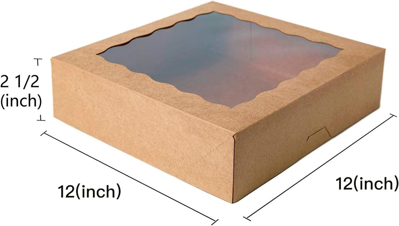 Wholesale 12x12x2.5in Kraft Bakery Pie Boxes PVC Window Disposable Brown Pack of 15 Factory