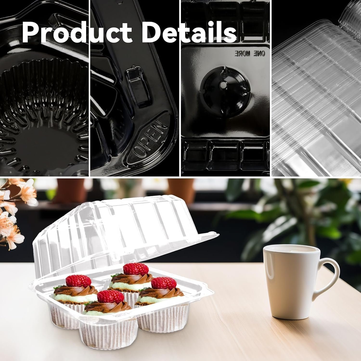 Wholesale 40-Pack 4-Compartment 4-Cavity Clear Plastic Cupcake Boxes Holders Containers Factory