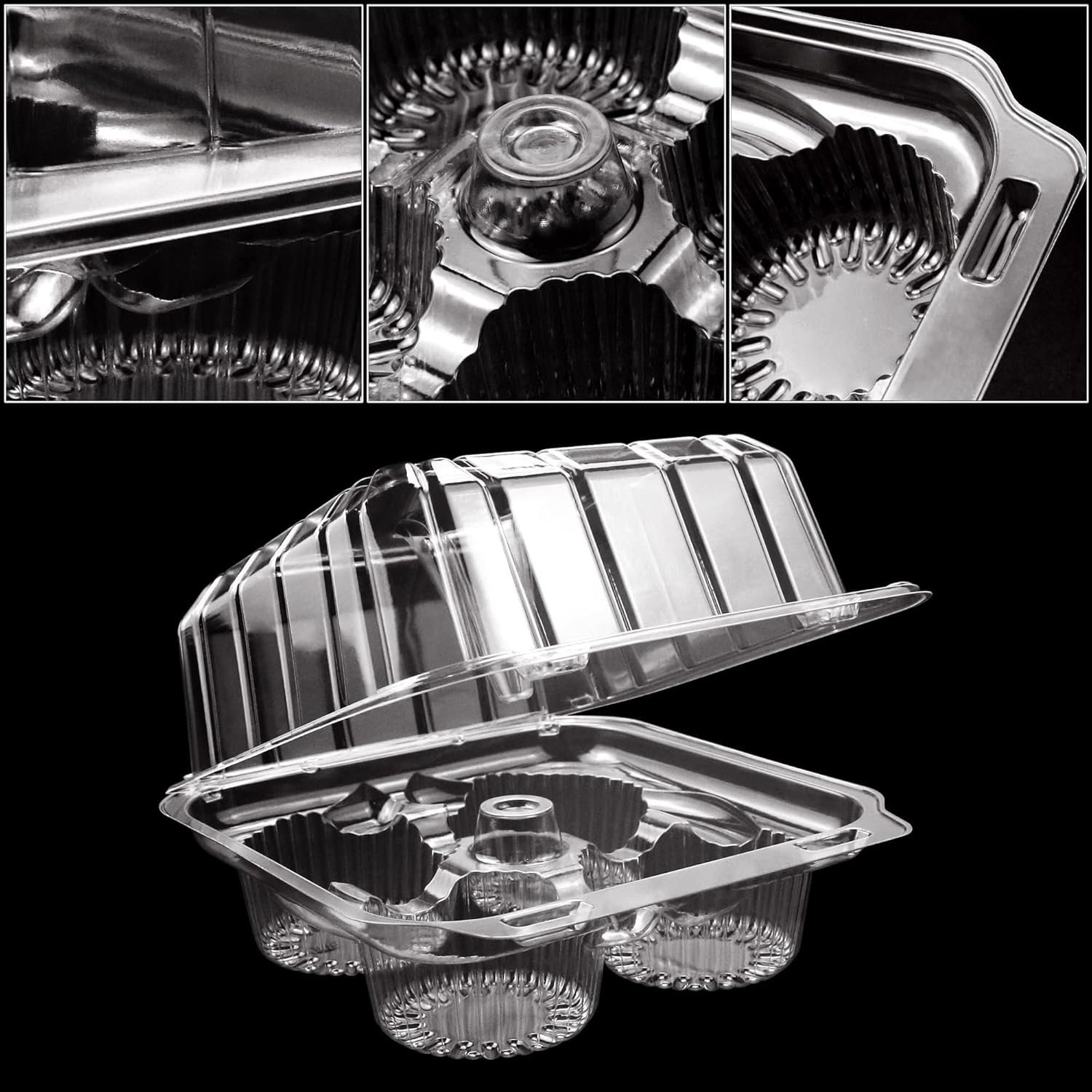 Wholesale 40-Pack 4-Compartment 4-Cavity Clear Plastic Cupcake Boxes Holders Containers Factory