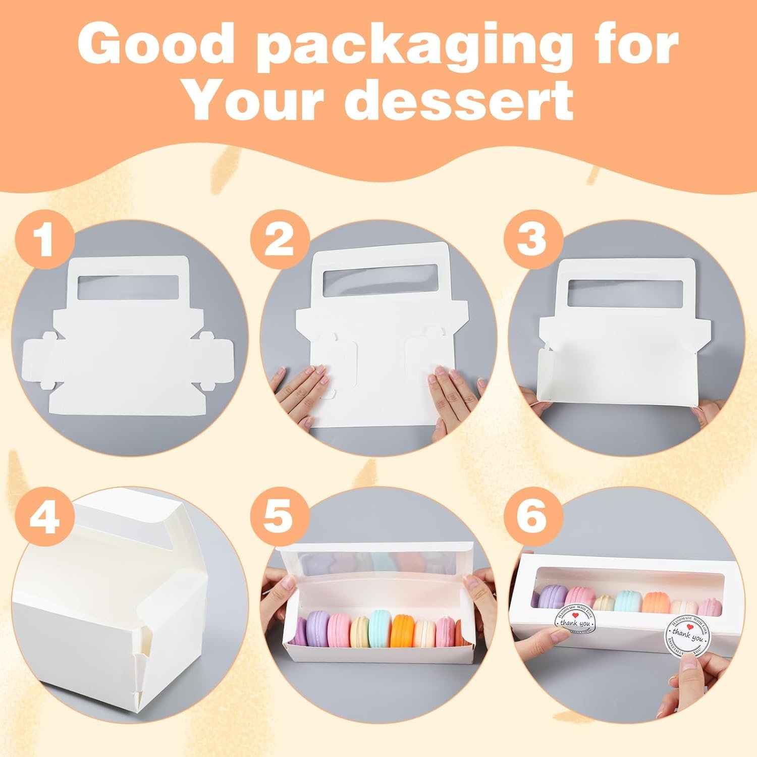 Wholesale 100 Pack 8x3x2 Inch White Macaron Pastry Boxes Clear Window 100 Stickers Holds 6-10 Macarons Cookies Truffles Wedding DIY Gifts Factory