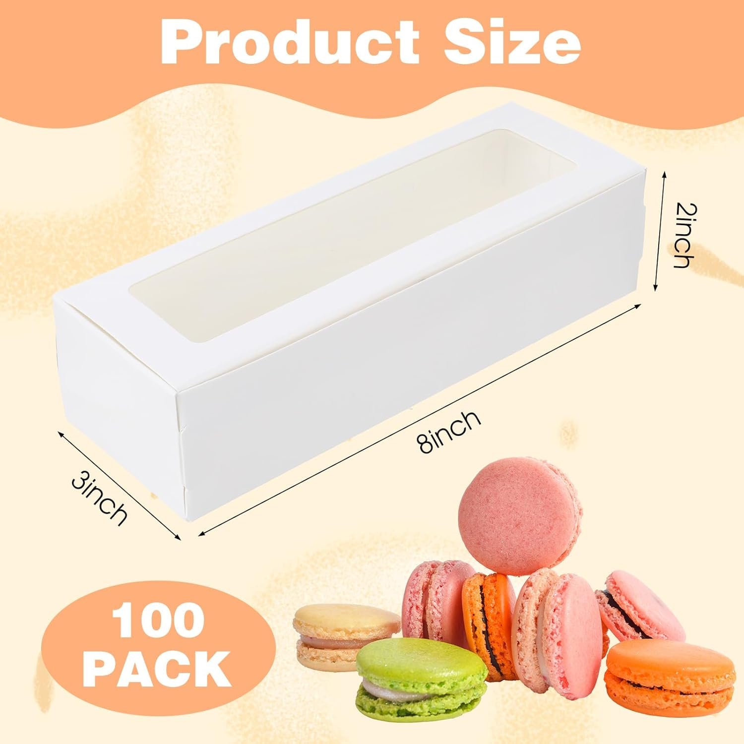 Wholesale 100 Pack 8x3x2 Inch White Macaron Pastry Boxes Clear Window 100 Stickers Holds 6-10 Macarons Cookies Truffles Wedding DIY Gifts Factory