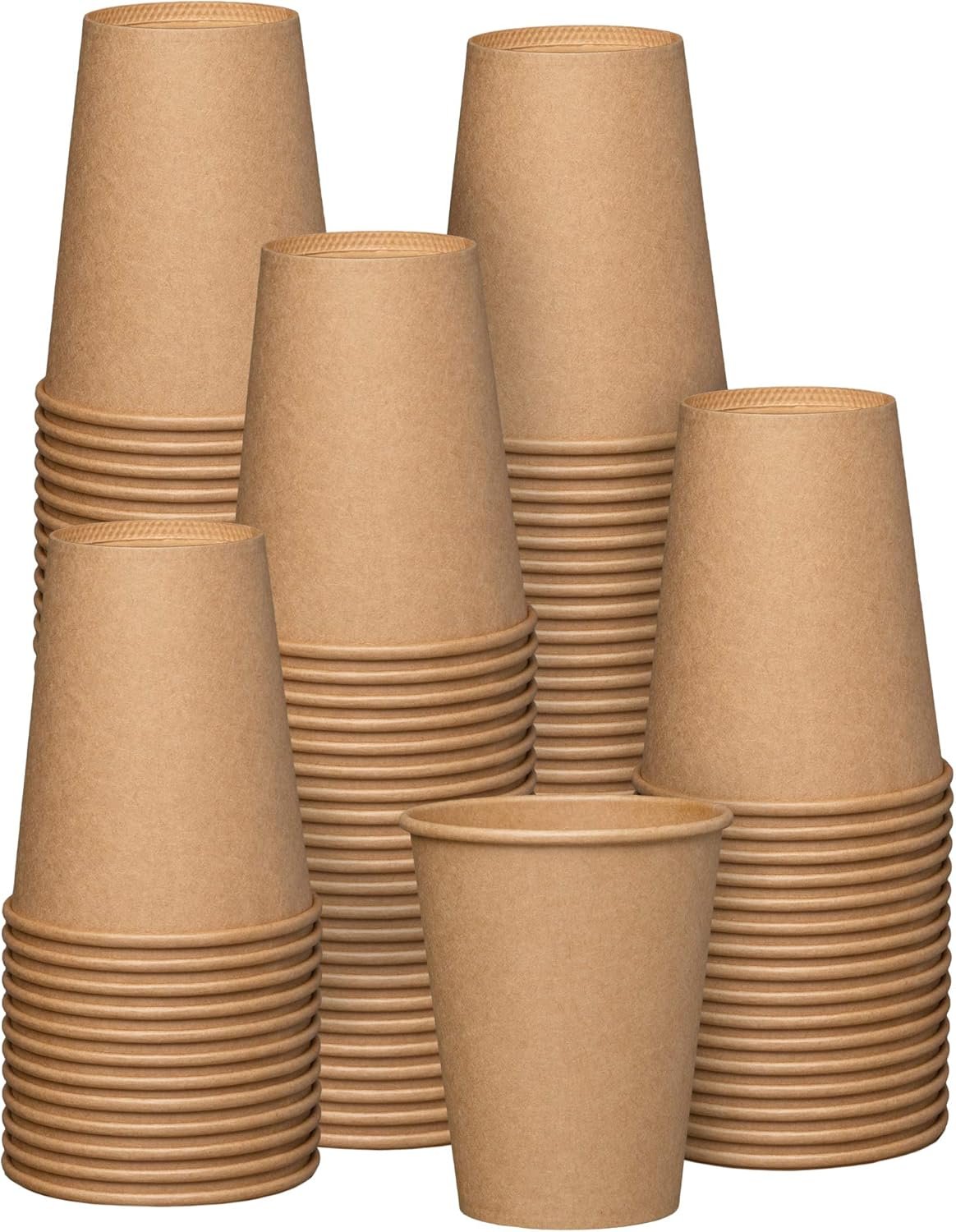 GUSTO [12 oz. - 100 Count Kraft Disposable Paper Cups, Hot Coffee Cups Brown Unbleached - Eco-Friendly Cups (Formerly Comfy Package)