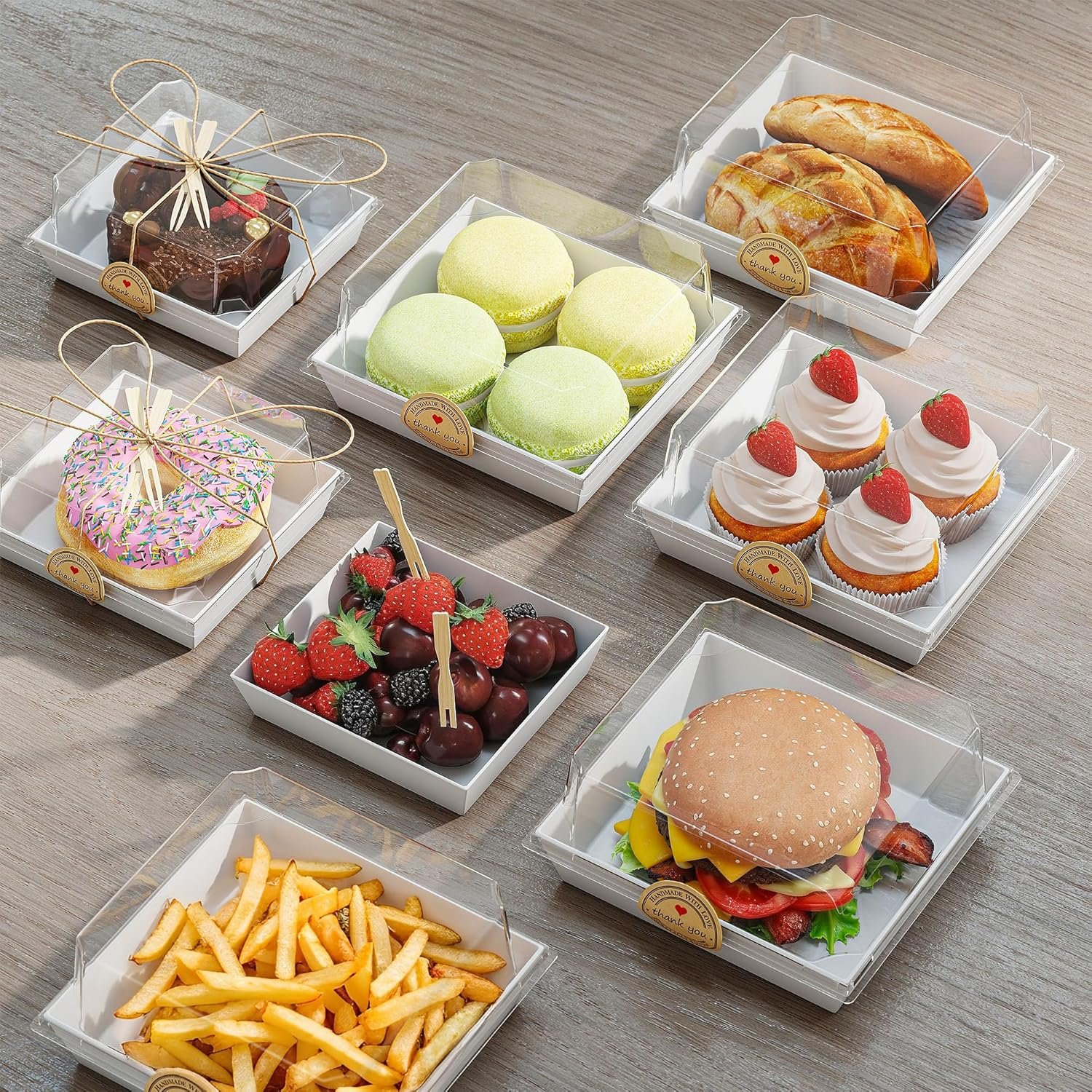 Wholesale 50 Pack Mini Charcuterie Boxes with Clear Lids Disposable Paper Food Containers White Dessert Boxes for Sandwiches Cookies Sushi Includes Strings Stickers 100 Forks Factory