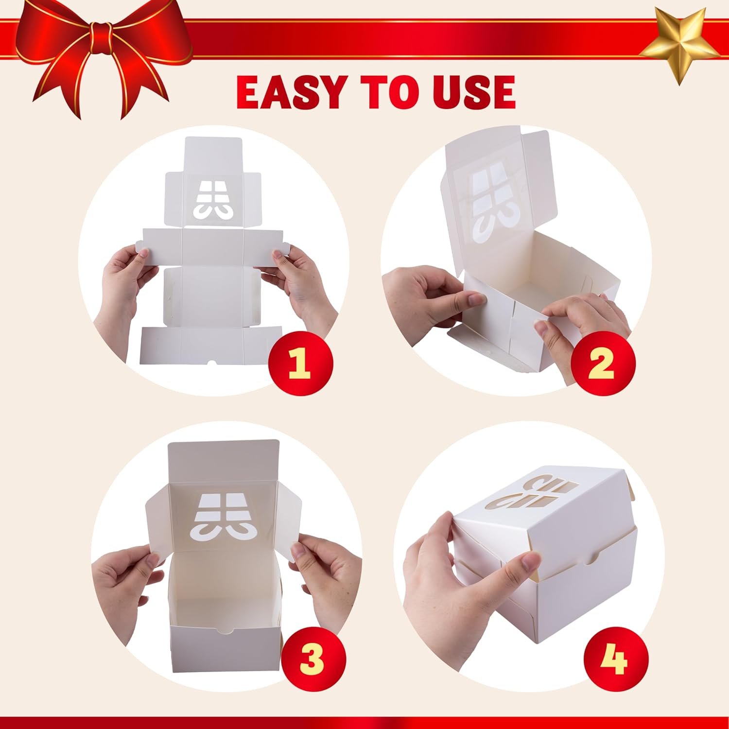 Wholesale 36 Pack 4x4x2.5 Inch White Christmas Cookie Boxes with Window Bakery Treats Gift Boxes for Holiday Party Favors Pastries Cupcakes Donuts Brownies Factory