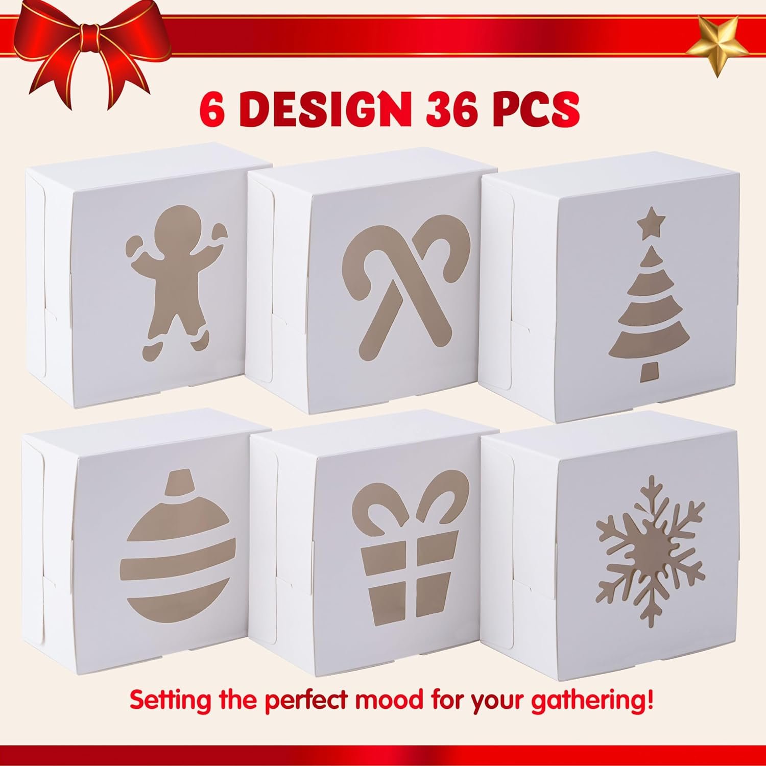 Wholesale 36 Pack 4x4x2.5 Inch White Christmas Cookie Boxes with Window Bakery Treats Gift Boxes for Holiday Party Favors Pastries Cupcakes Donuts Brownies Factory