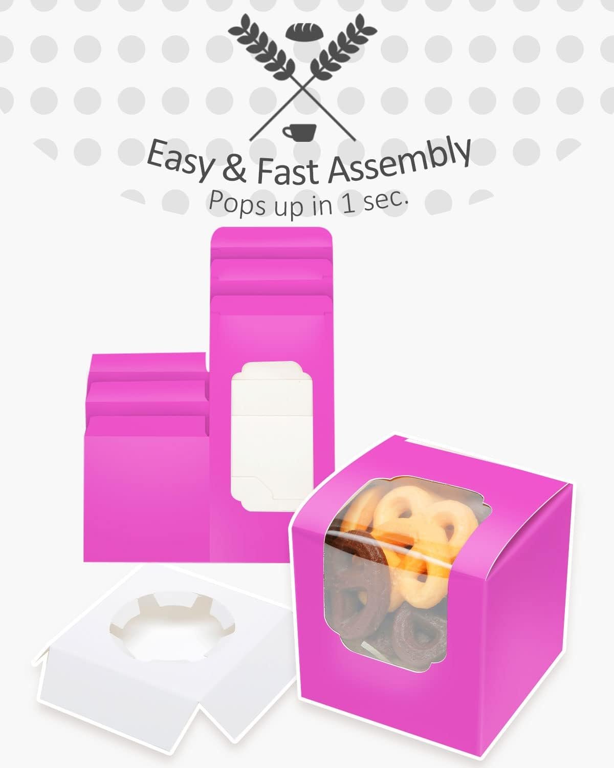 Wholesale 3.5x3.5x3.5 Inch Individual Cupcake Boxes Auto Pop-Up Containers 60 Pack with Inserts Factory