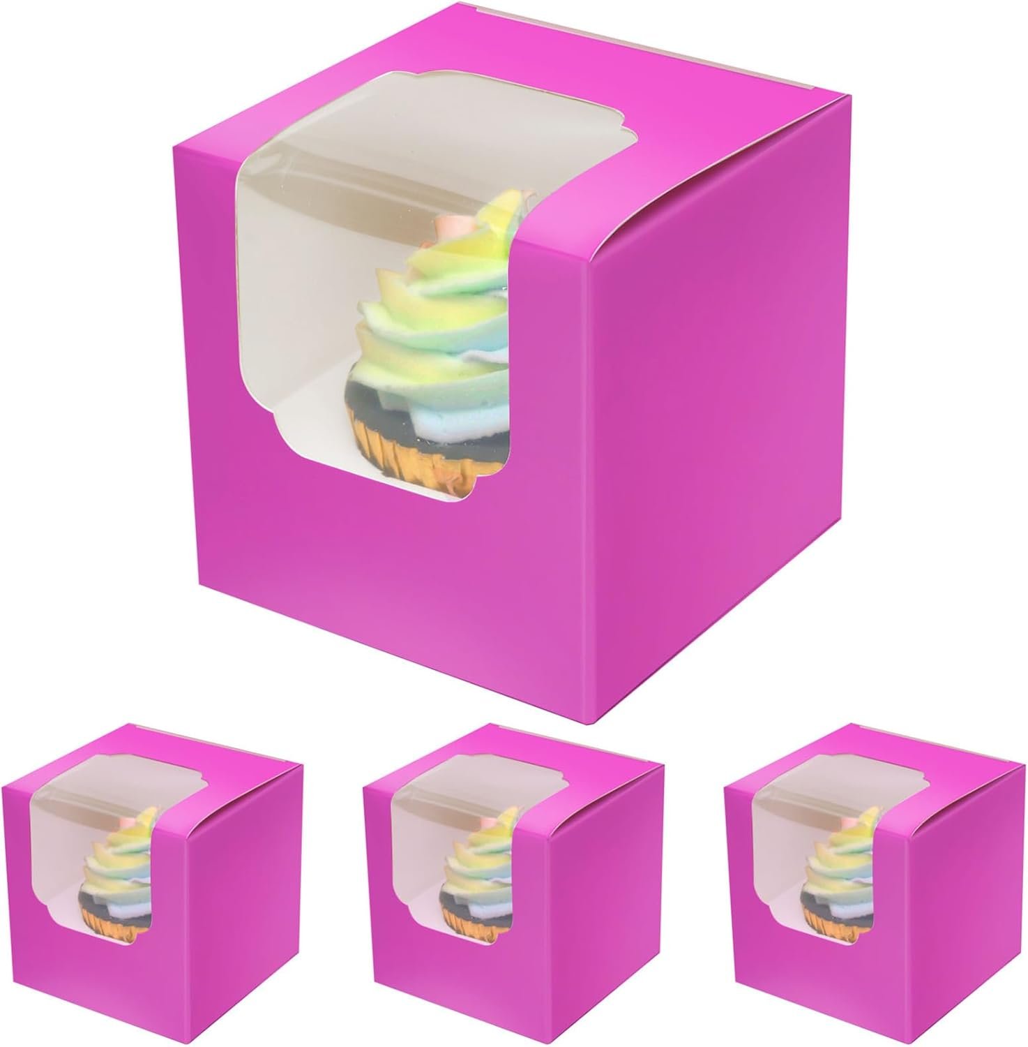 qiqee Roland Cupcake Boxes Individual Cupcake Container 60pcs 3.5" x 3.5" x 3.5" Auto-Pop up Single Cupcake Boxes (60 Boxes+60 Inserts)