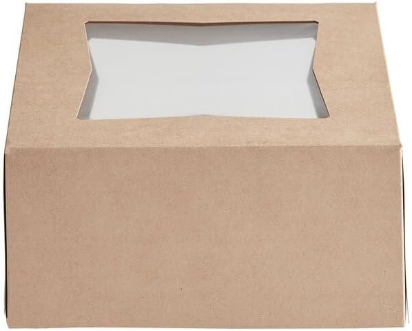 Wholesale 8x8x4 Inch Auto-Popup Square Bakery Boxes with Window Kraft Paperboard 150 Count Case for Cakes Pastries Factory