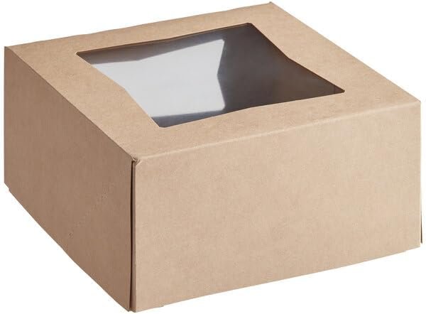 Wholesale 8x8x4 Inch Auto-Popup Square Bakery Boxes with Window Kraft Paperboard 150 Count Case for Cakes Pastries Factory