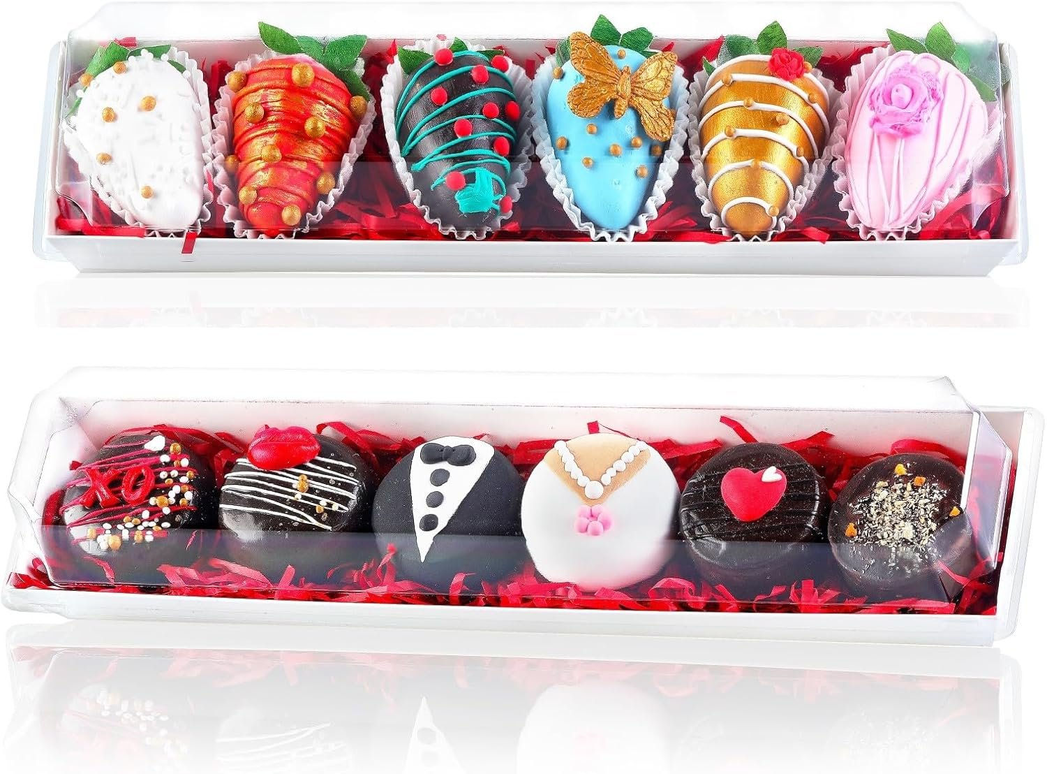 25 Pack 12 x 2.8 x 2.4 Inches Strawberry Boxes with Clear Lids,Long Macaron Boxes Gift Boxes For Cookies,Truffle,Cocoa Bombs,Chocolate