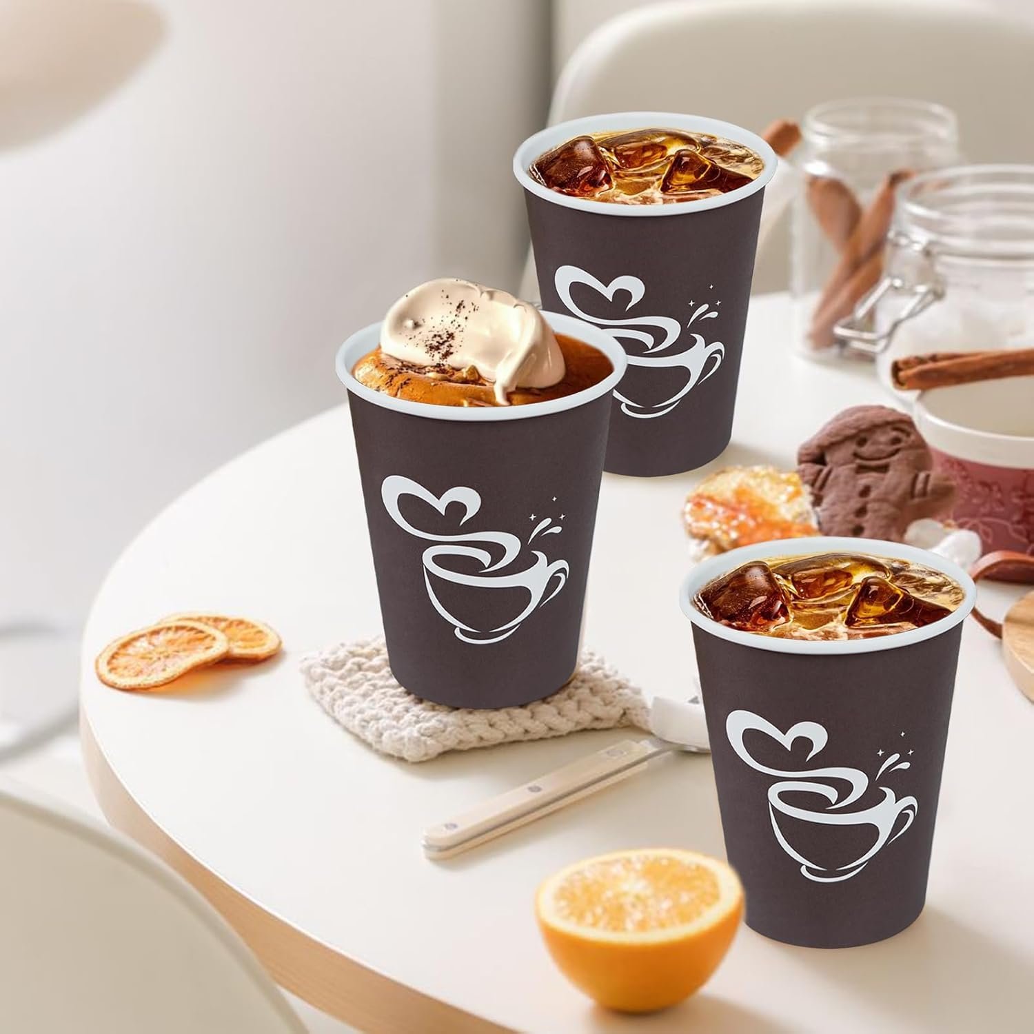 Wholesale 300 Pack 12oz Brown Paper Coffee Cups Disposable Hot Cold Beverage Party Travel Picnic Factory