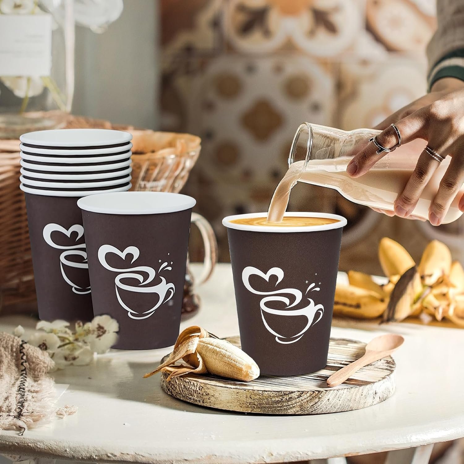 Wholesale 300 Pack 12oz Brown Paper Coffee Cups Disposable Hot Cold Beverage Party Travel Picnic Factory