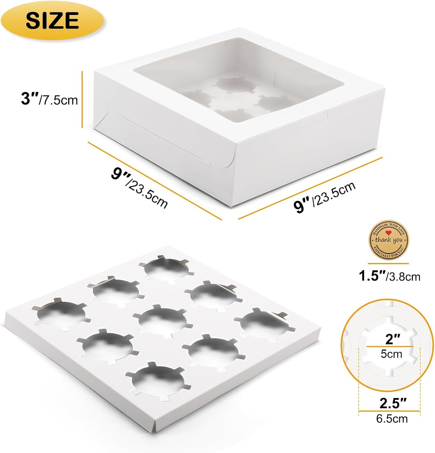 Wholesale 9x9x3 Inch 9-Count White Cupcake Boxes Window Insert Set of 8 for Muffins Cookies Factory