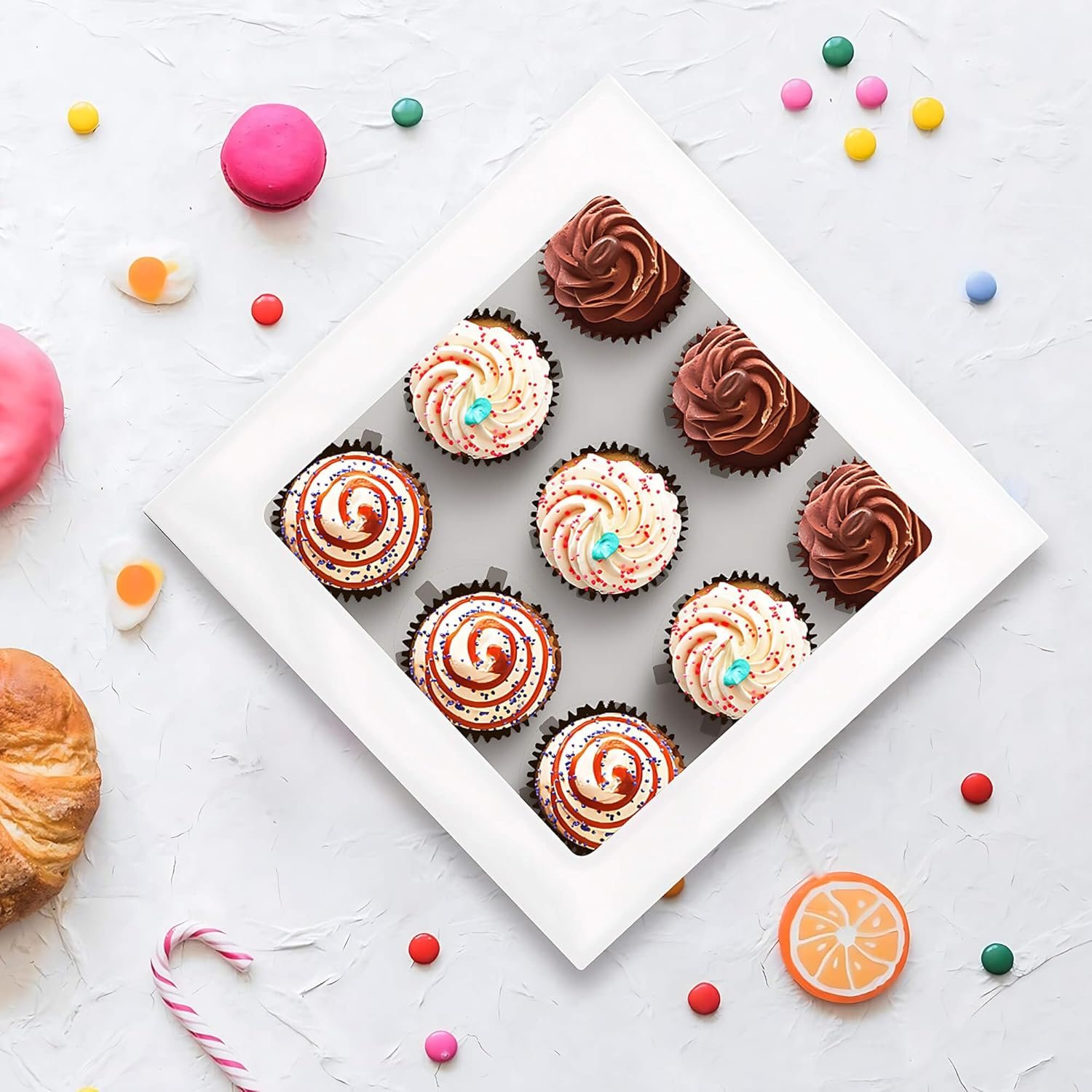 Wholesale 9x9x3 Inch 9-Count White Cupcake Boxes Window Insert Set of 8 for Muffins Cookies Factory